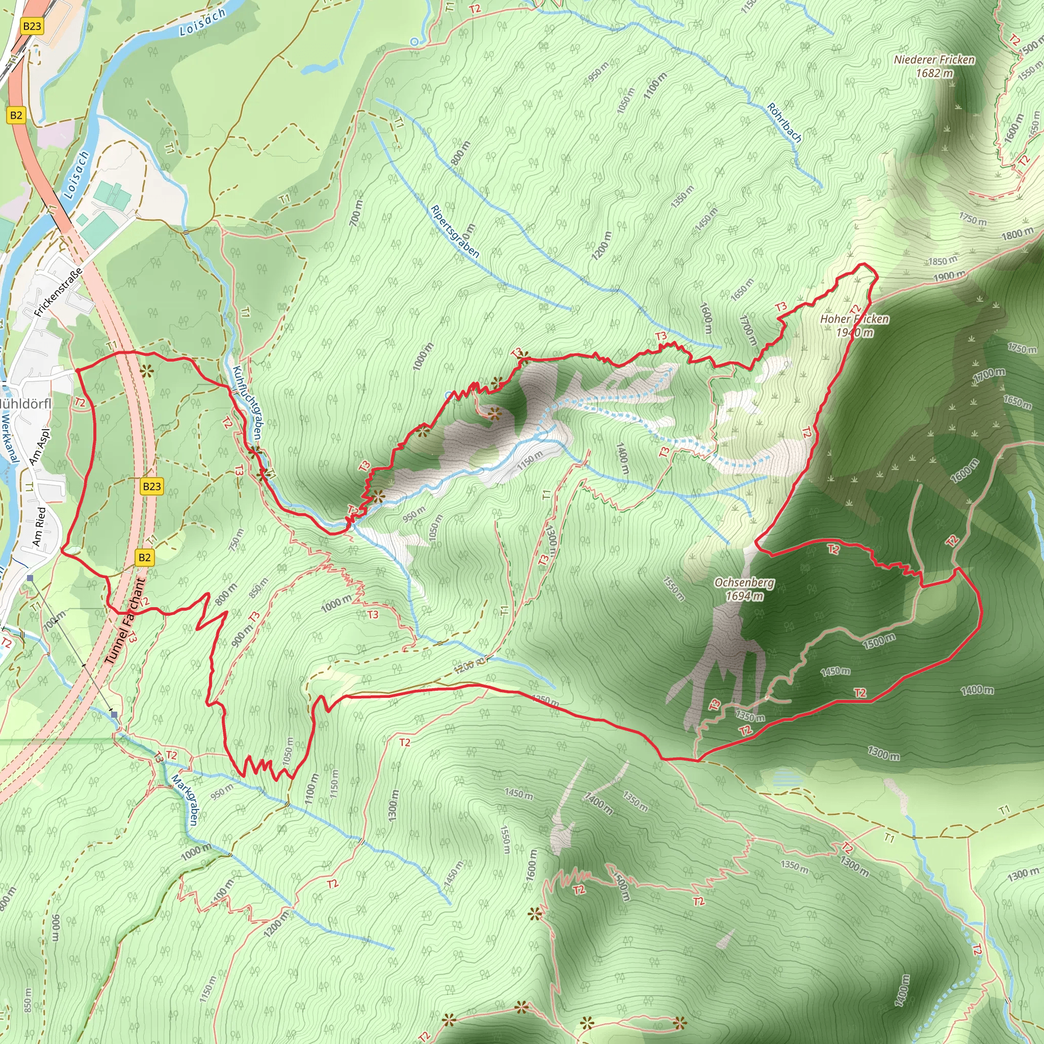 Natur Erholungspark Kuhflucht, Hoher Fricken and Ochsenberg Loop mobile static map
