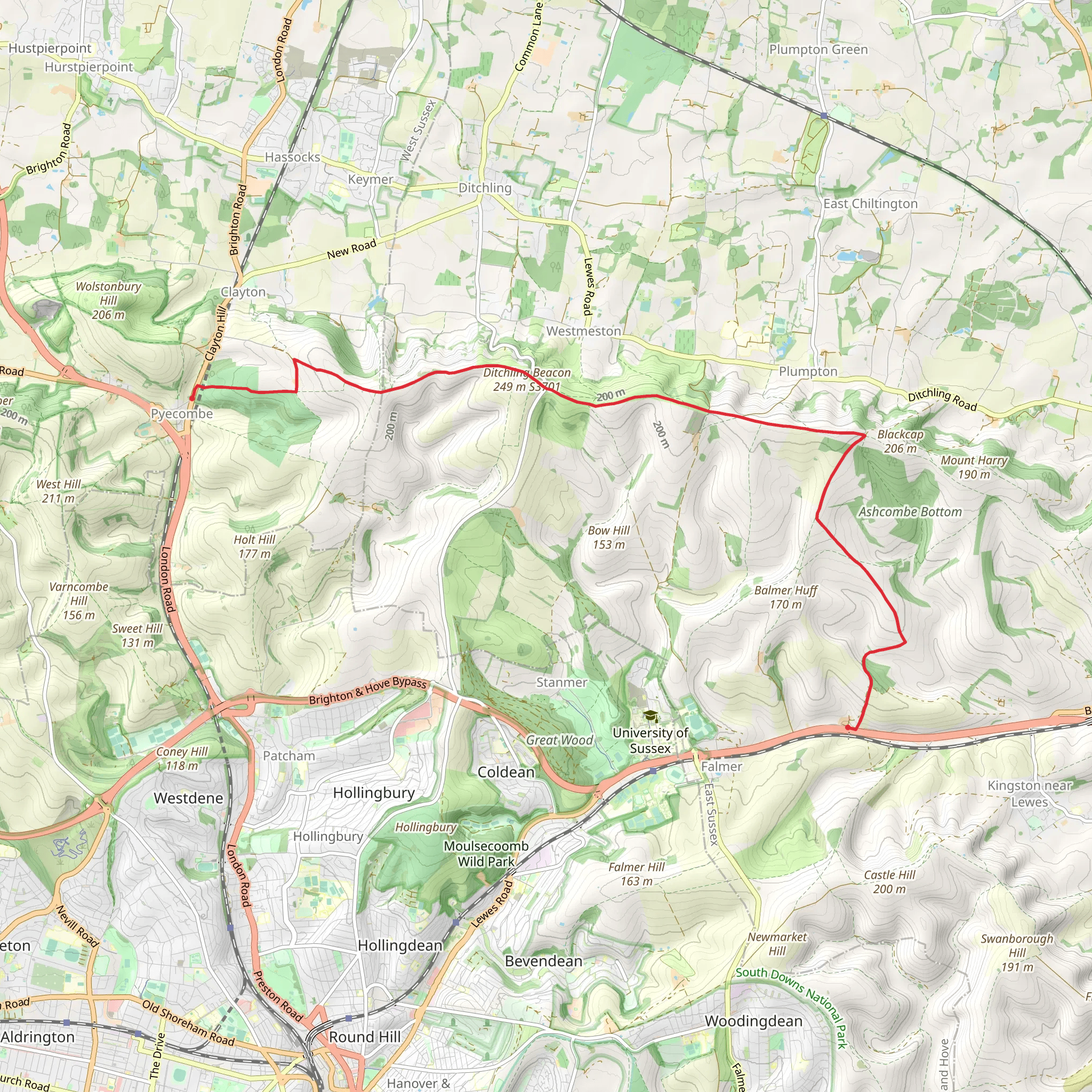 Housedean Farm to Pyecombe mobile static map