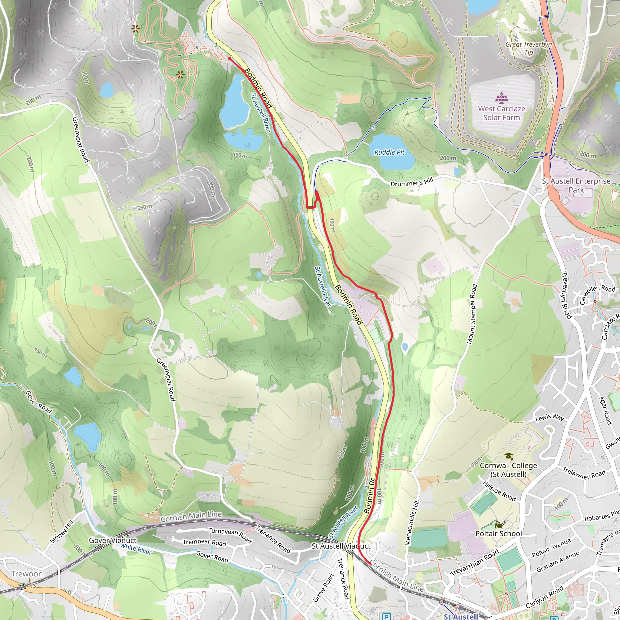 Millennium Milepost Drummer's Hill via Wheal Martyn Trail mobile static map