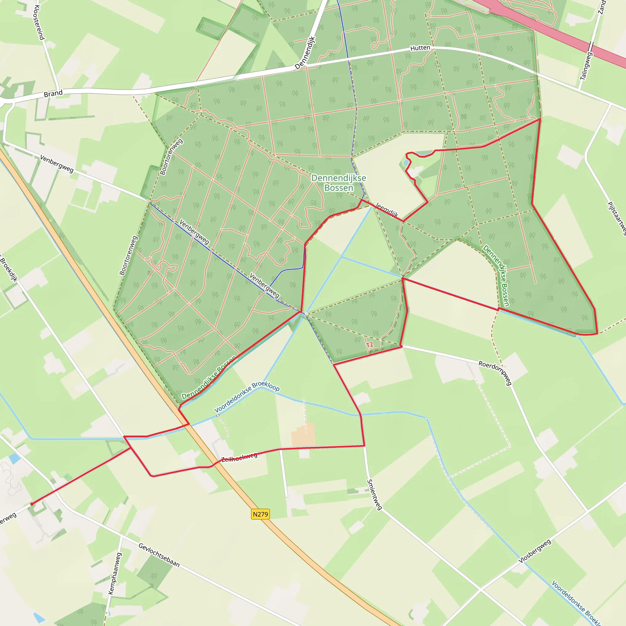 Bossen and De Bleeken via Zeilhoek Weg mobile static map