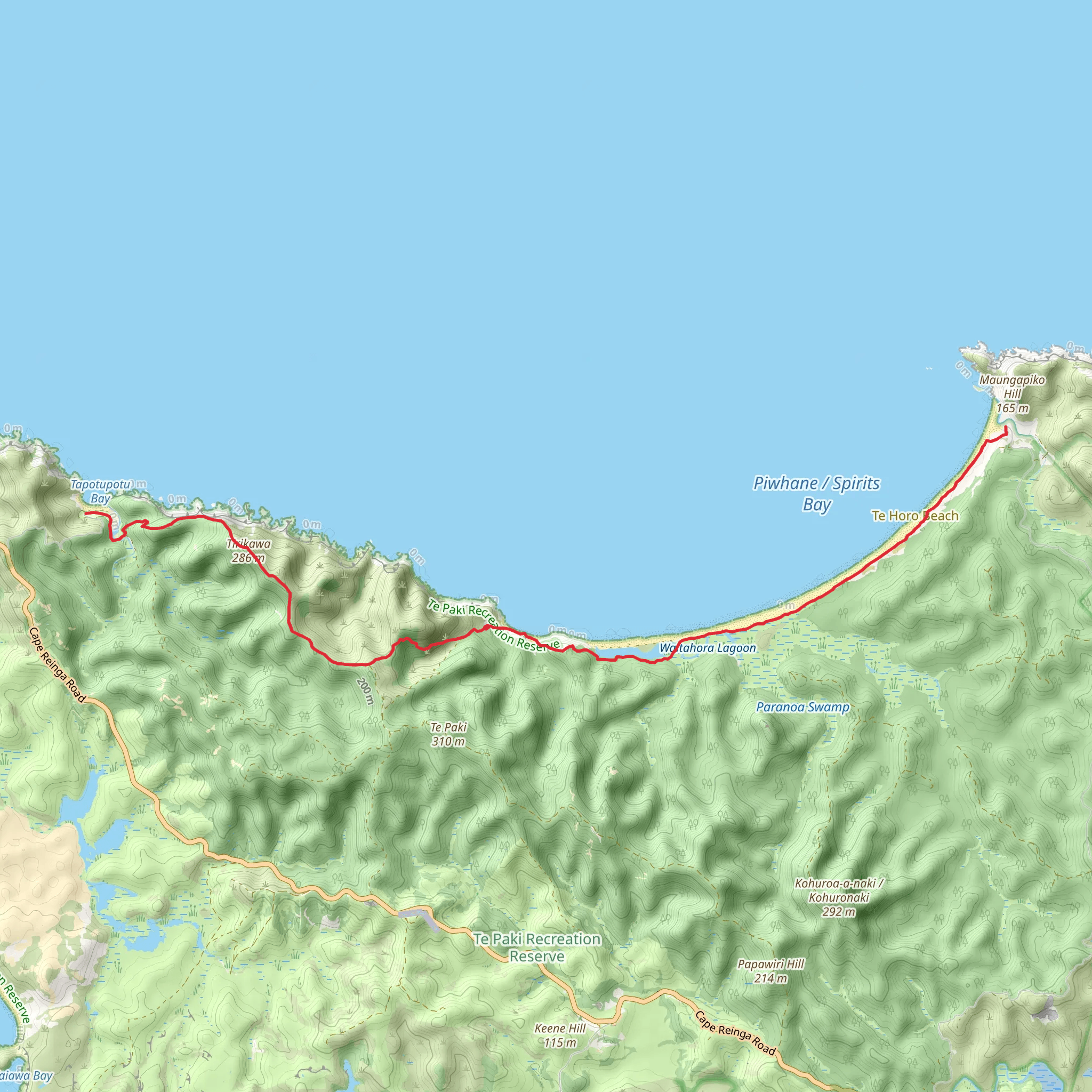 Pandora to Tapotupotu Bay mobile static map