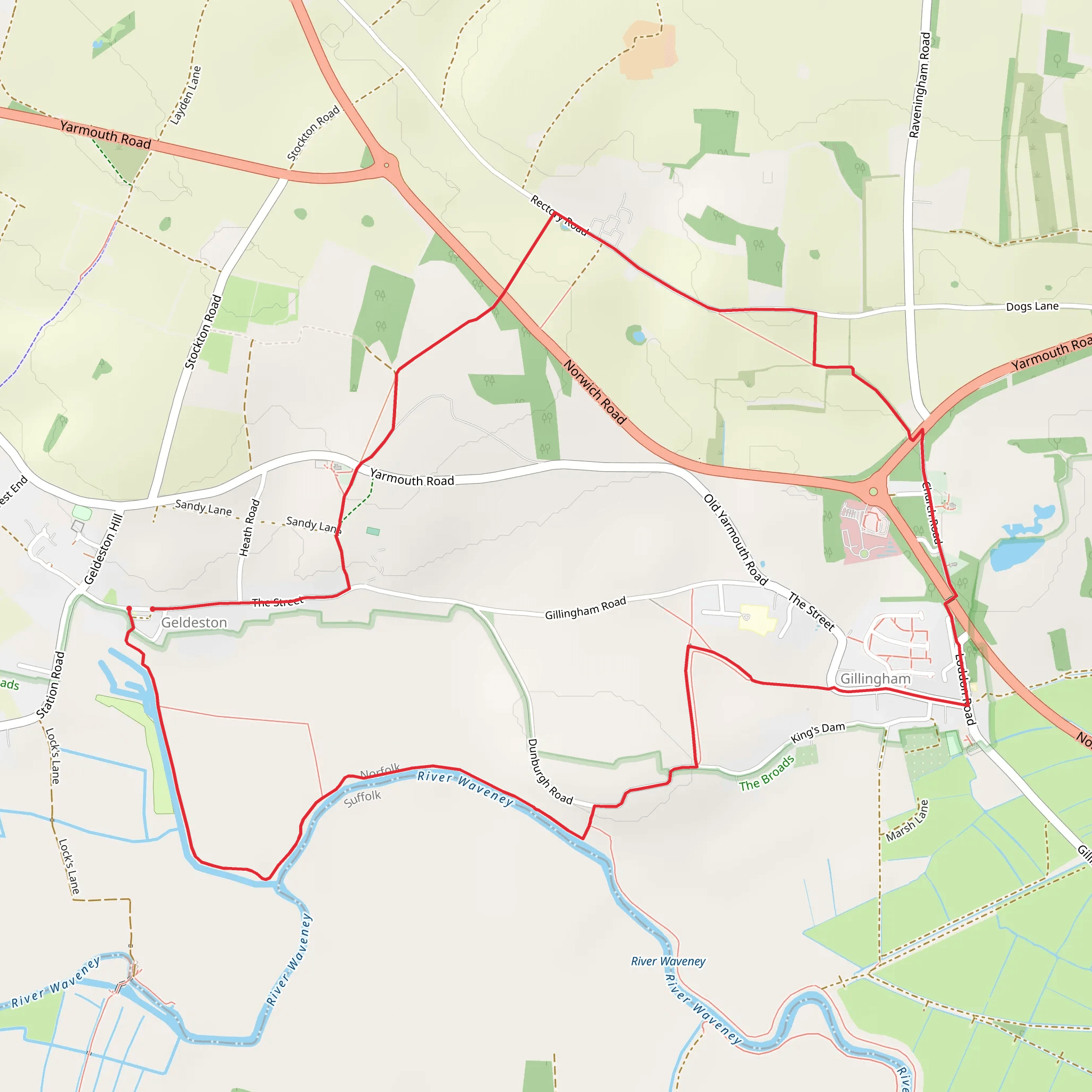 Geldeston and Gillingham Loop mobile static map