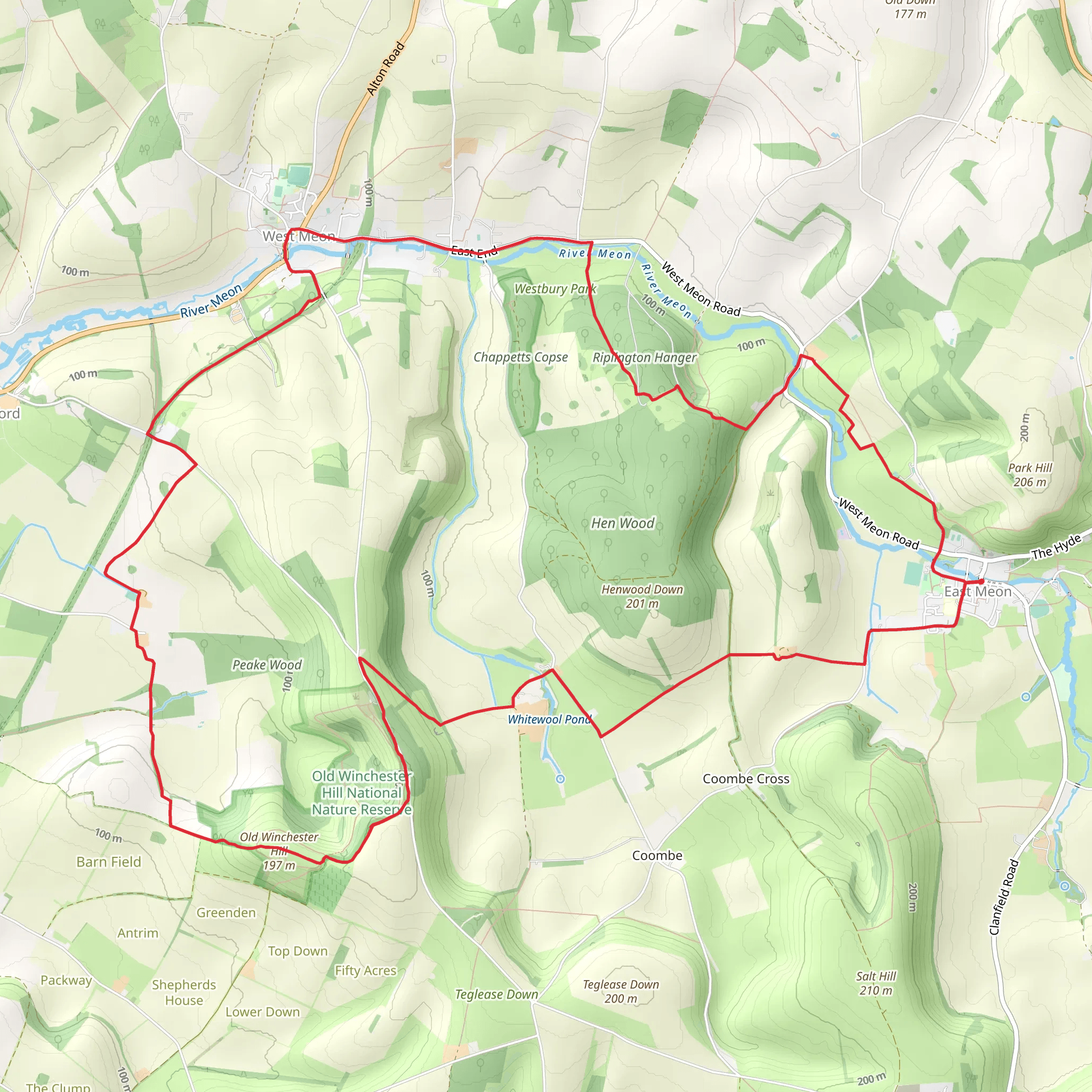 East Meon to Old Winchester Hill mobile static map