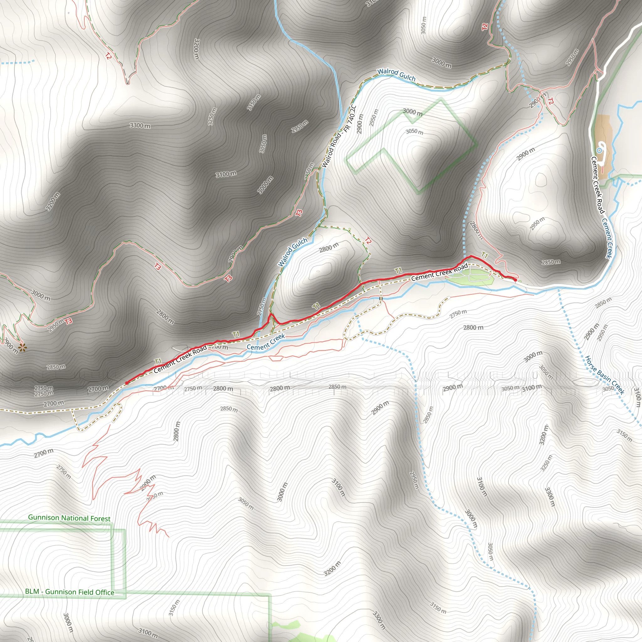 Lower Cement Creek Trail mobile static map