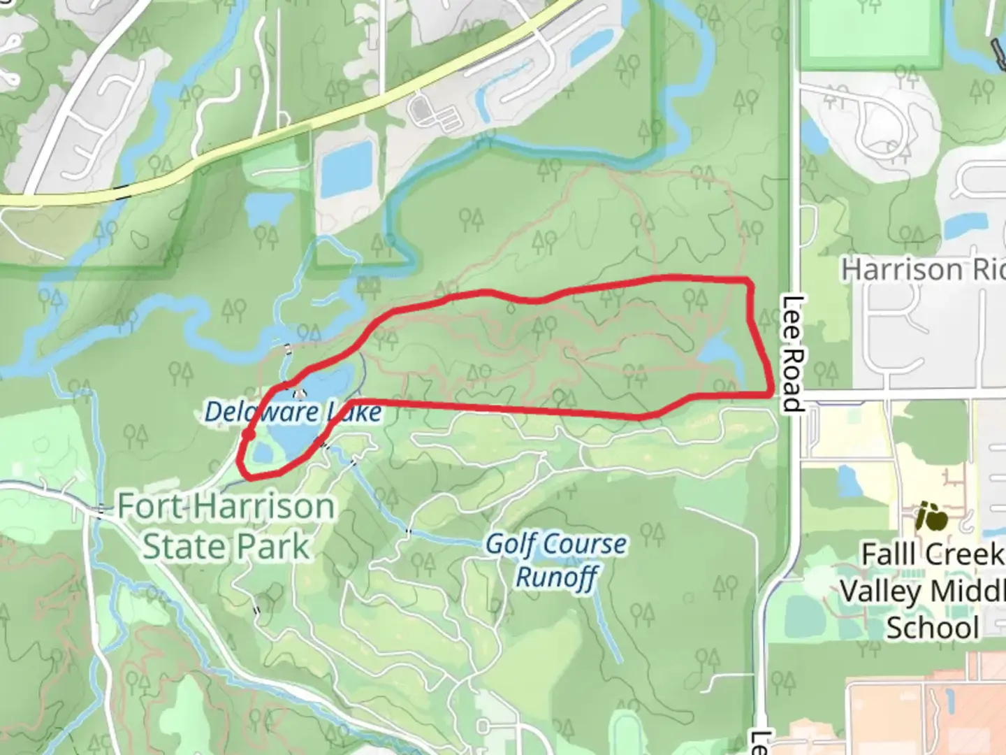 An image depicting the trail Delaware Lake and Duck Pond Loop and its surrounding area.