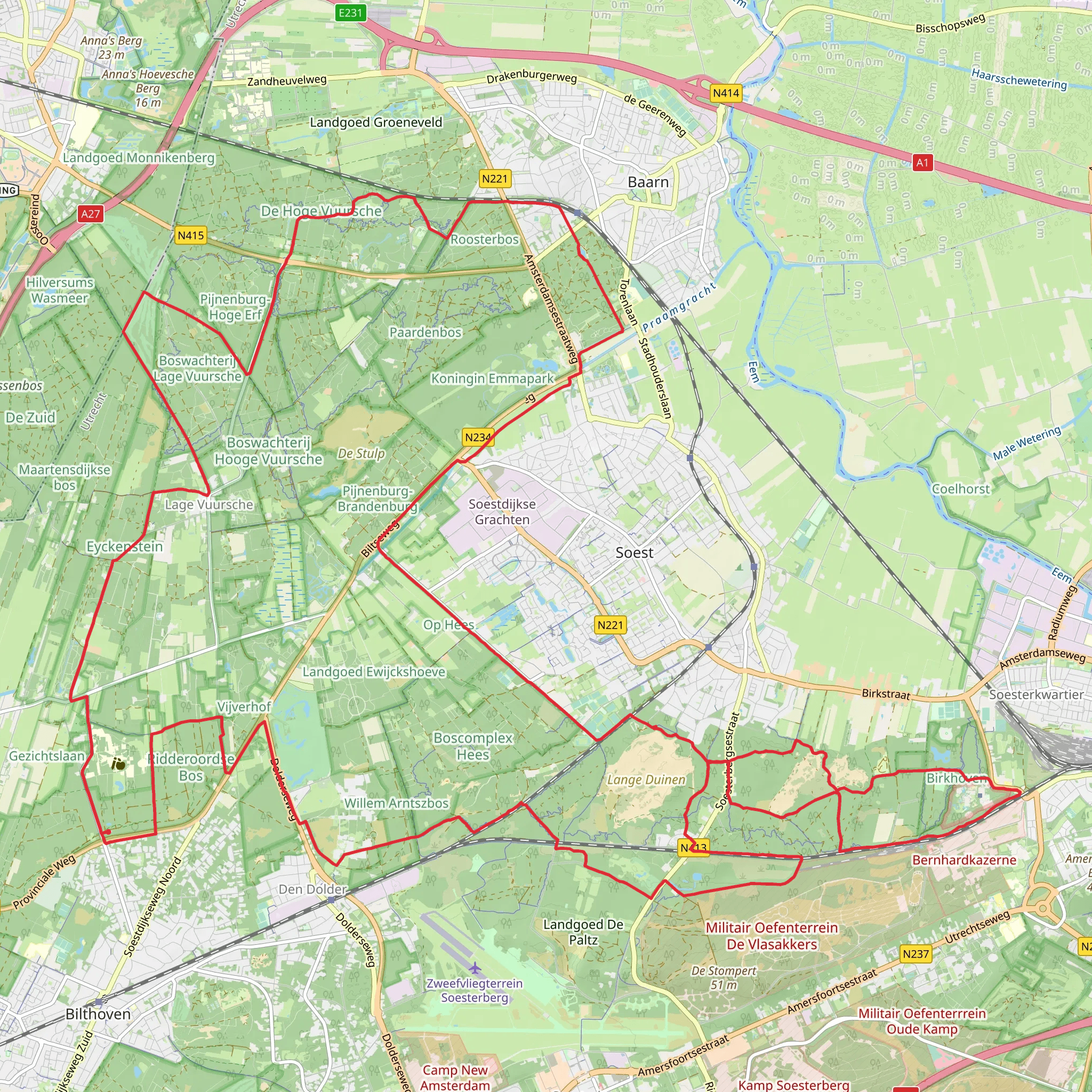 Wieksloterweg Westzijde, Monnikenboschpad, Roosterbosch and Korte Duinen Loop mobile static map