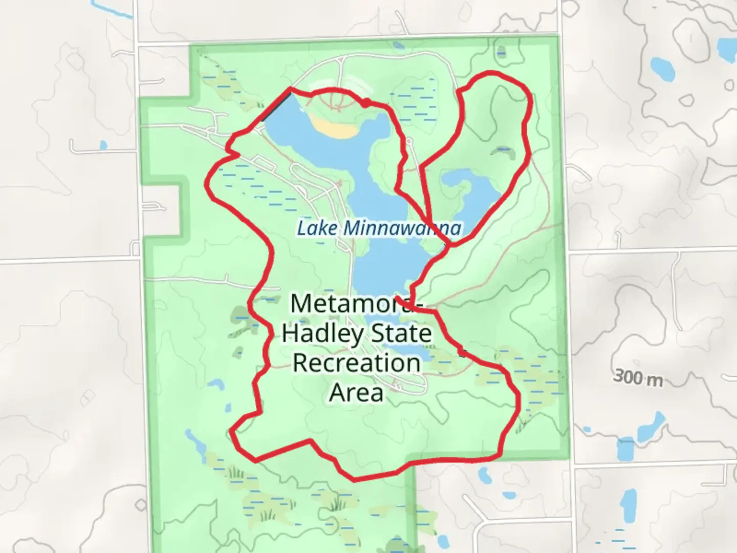 An image depicting the trail Lake Minnawanna Loop - Metamora-Hadley State Recreation Area and its surrounding area.