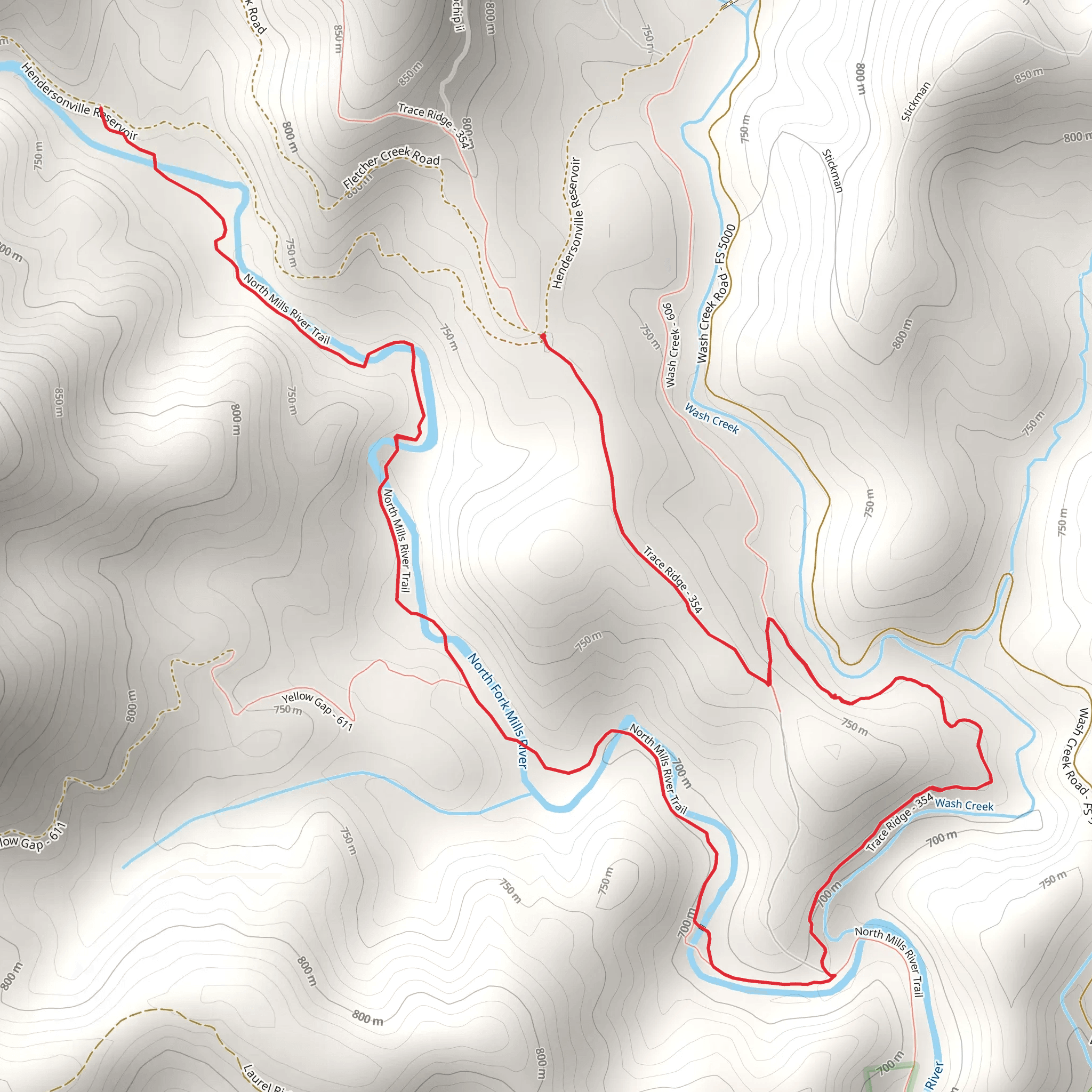 Trace Ridge and North Mills River Trail mobile static map