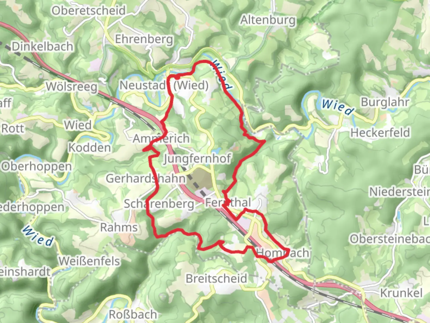 An image depicting the trail Neustadt and Hombach Loop and its surrounding area.