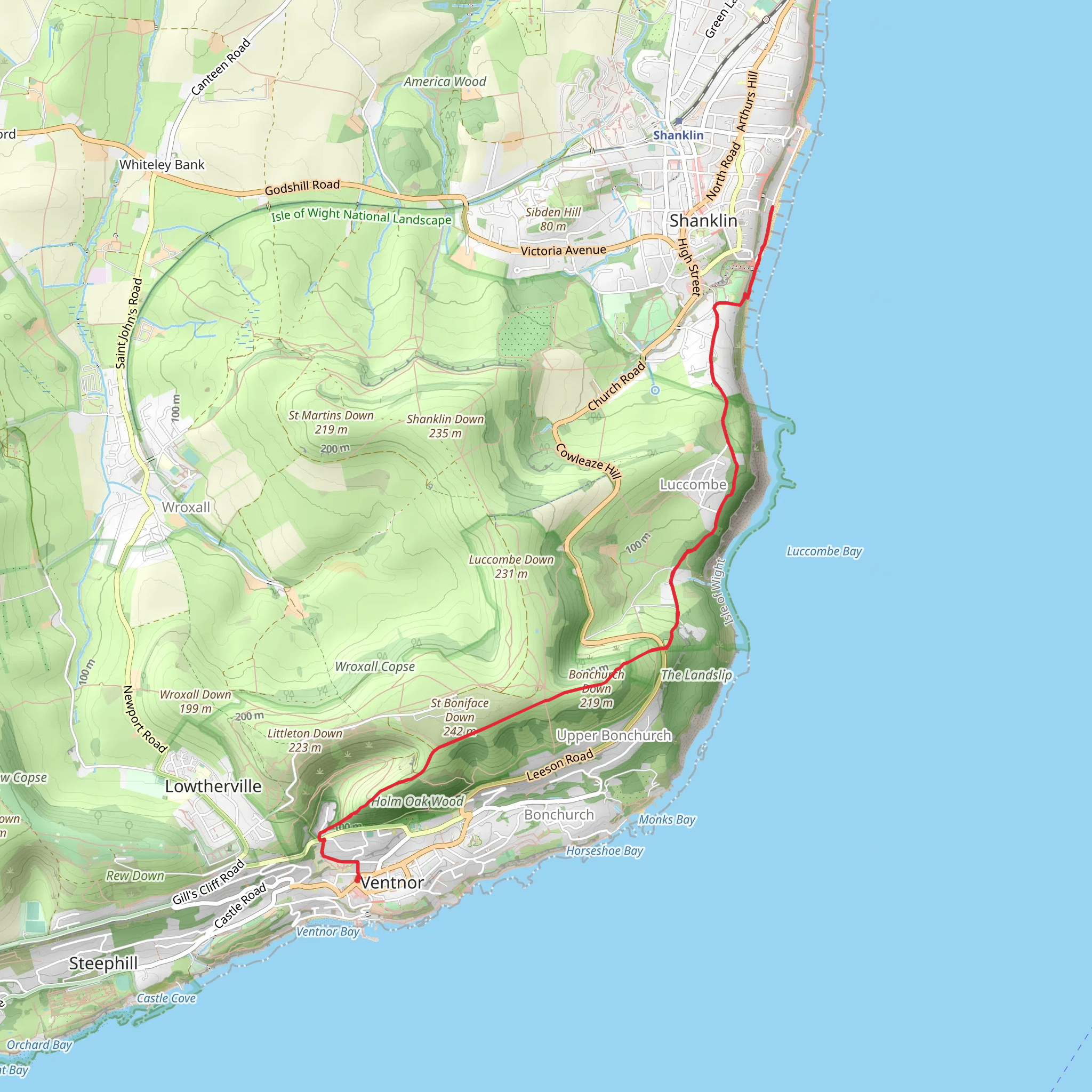 Ventnor to Shanklin via Nansen Hill mobile static map
