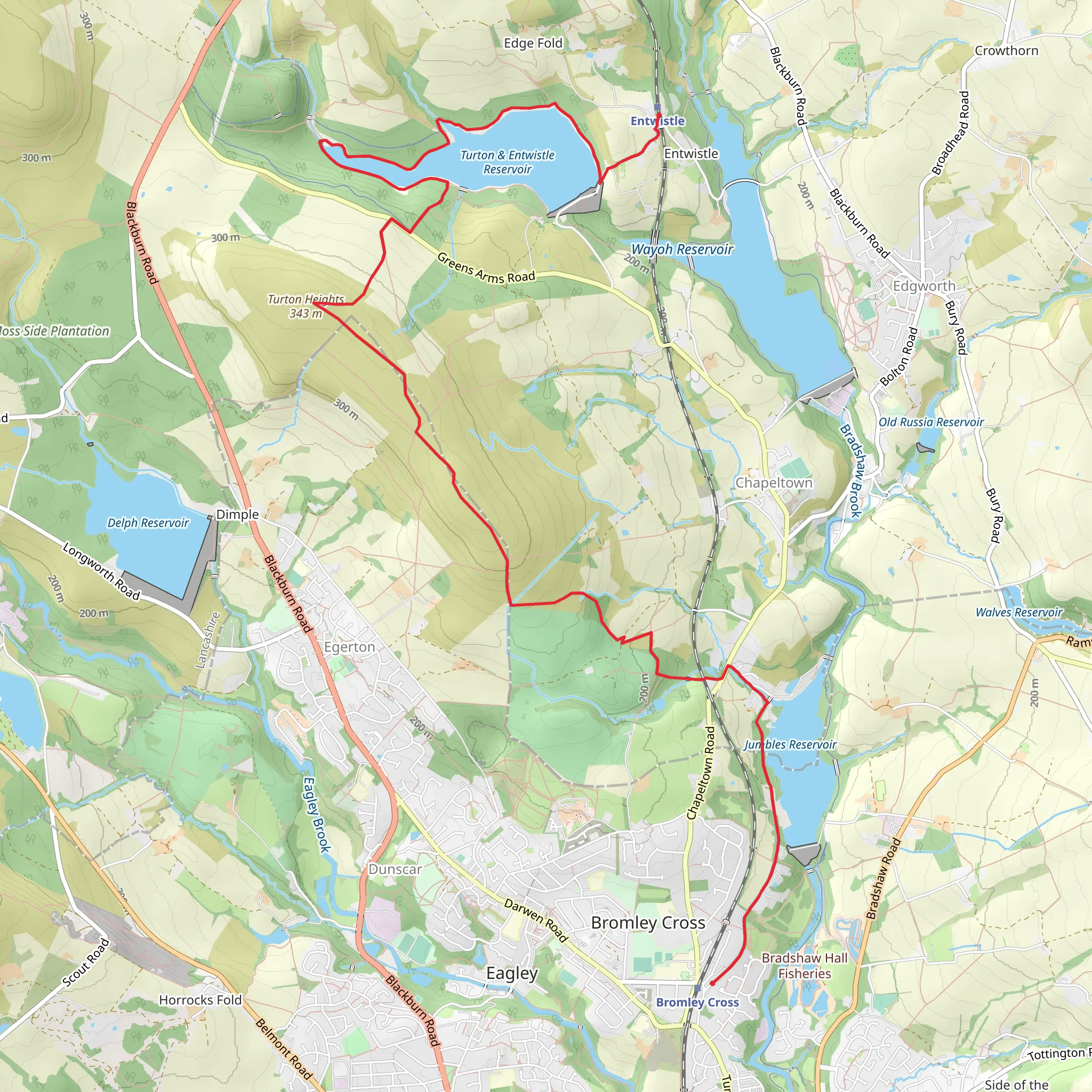 Entwistle to Bromley Cross Walk via Turton and Entwistle Reservoir mobile static map