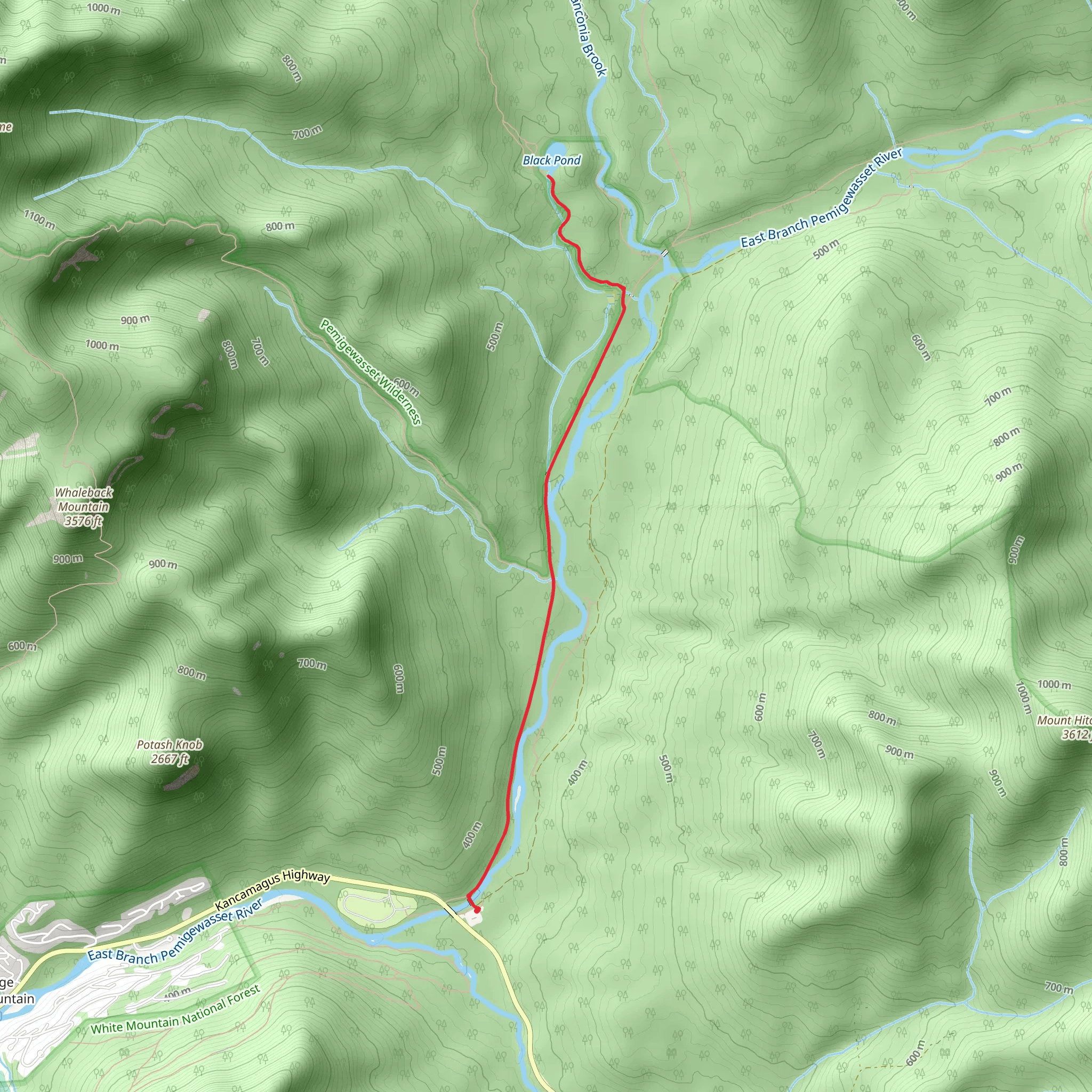 Black Pond Trail via Lincoln Woods Trail mobile static map