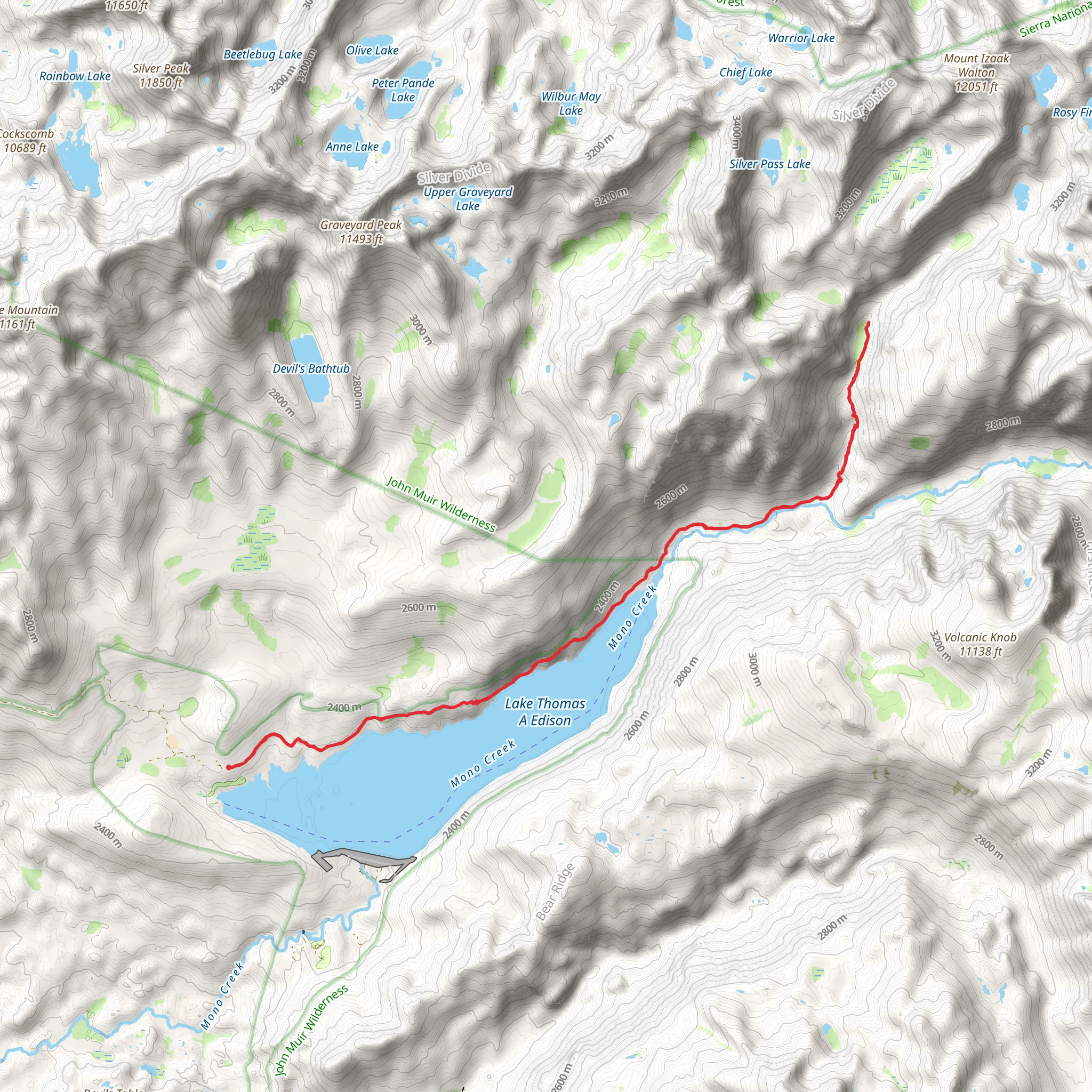 Lake Thomas A Edison and John Muir Trail mobile static map