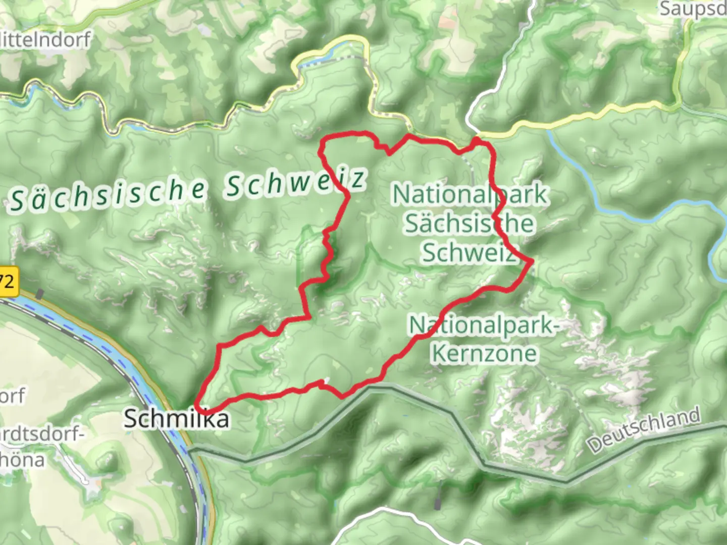 An image depicting the trail Saxon Switzerland National Park Loop via Grober Winterberg and its surrounding area.