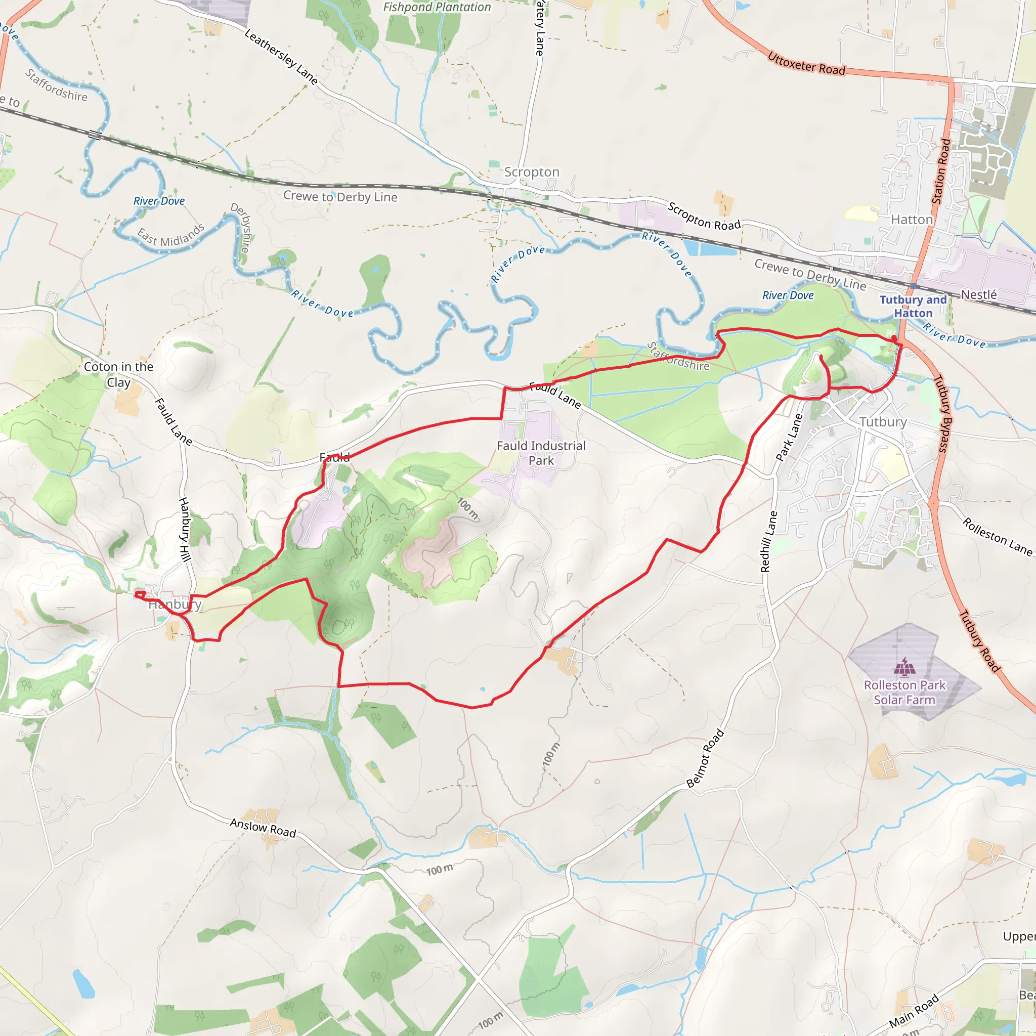 Tutbury and Hanbury Loop via River Dove mobile static map