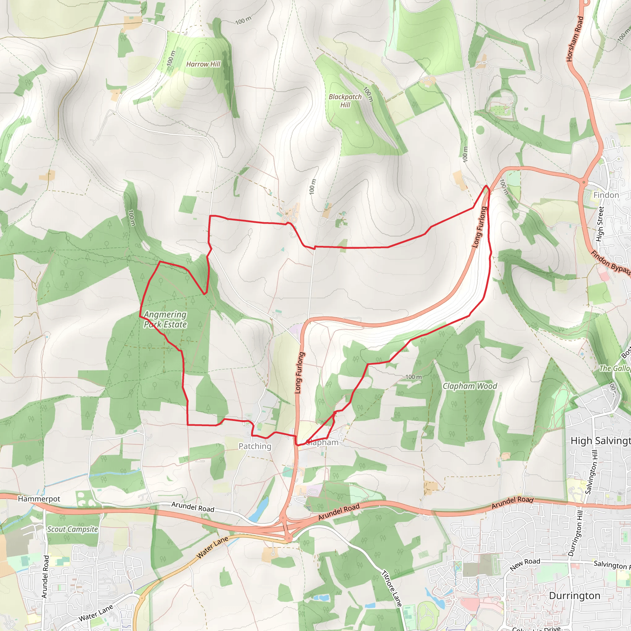 Angmering Park Estate and Patching Country Park Loop mobile static map