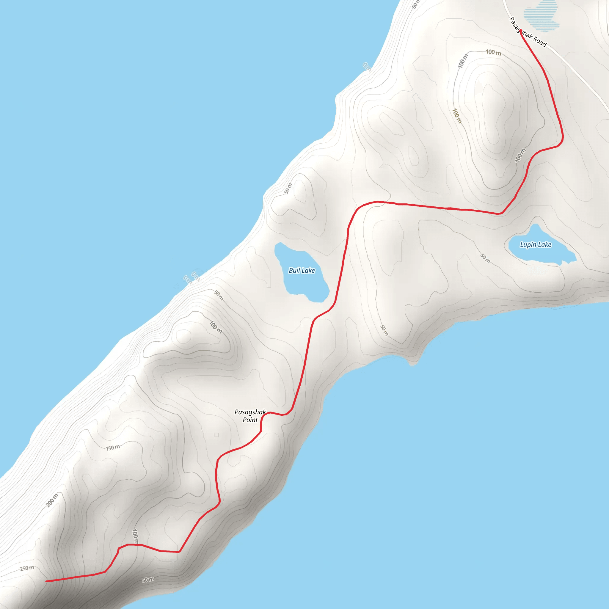 Walk along Bull Lake - Pasagshak Road mobile static map