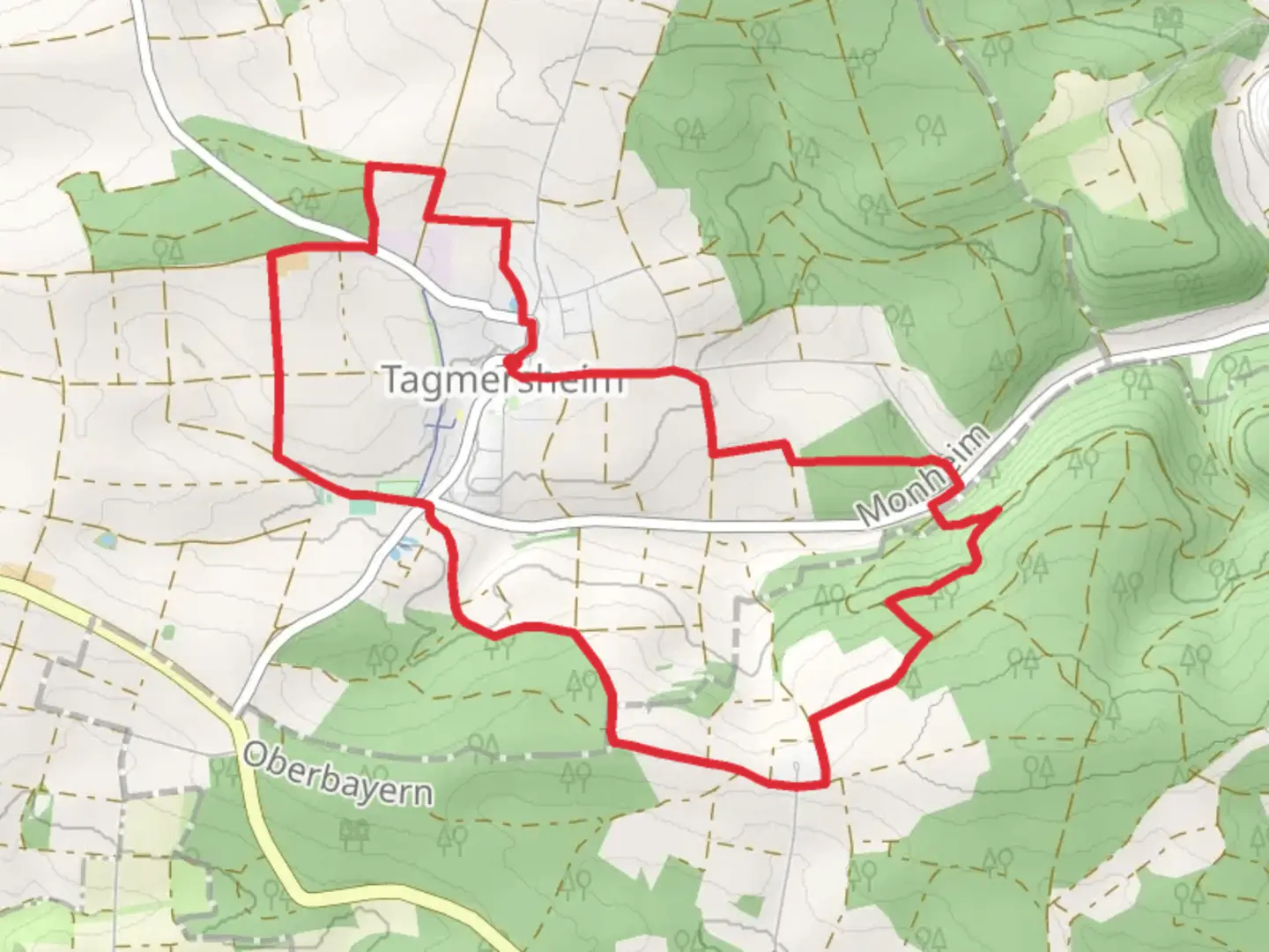 An image depicting the trail Rundwanderweg Monheim 9 and its surrounding area.