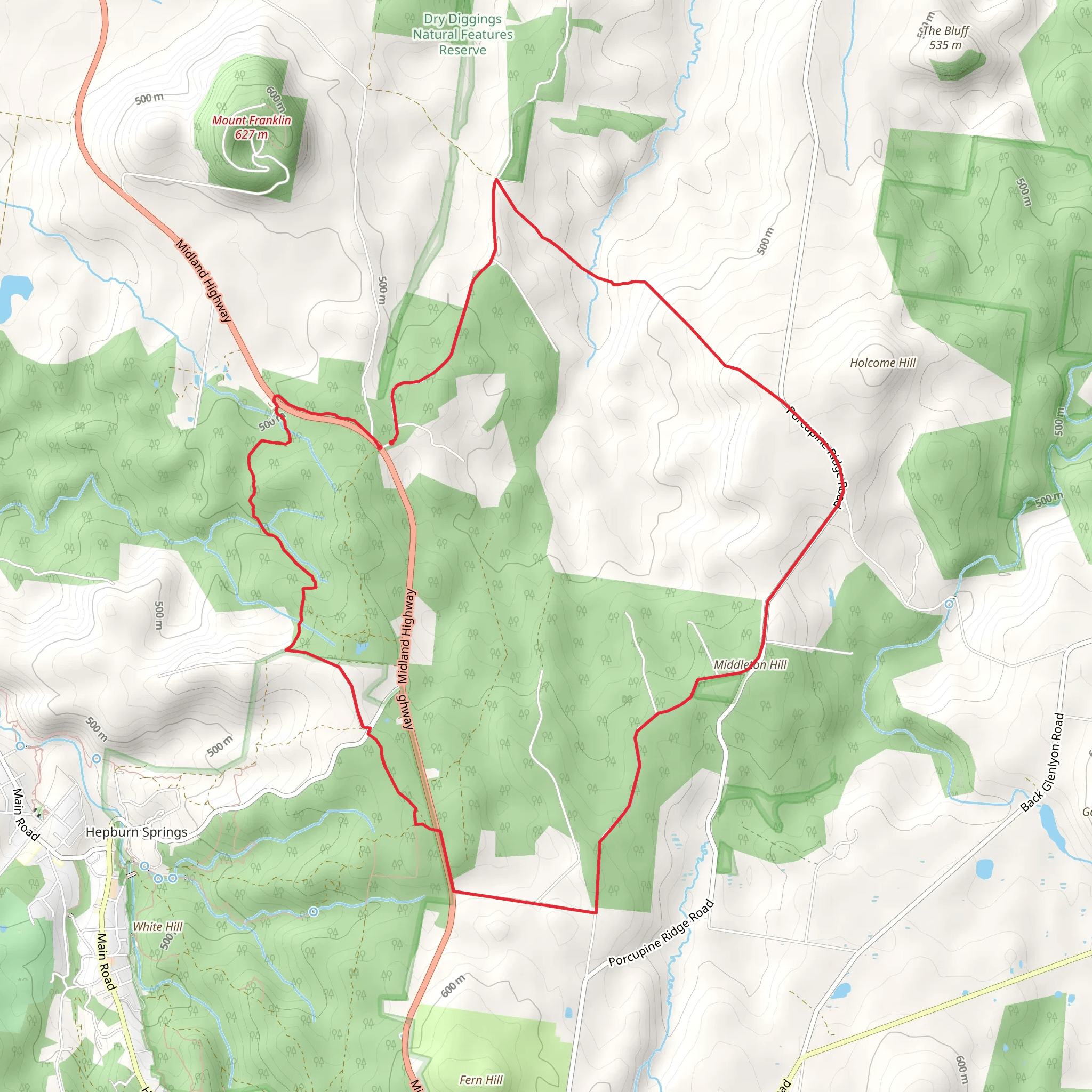 Dry Diggings and Porcupine Ridge Trail mobile static map
