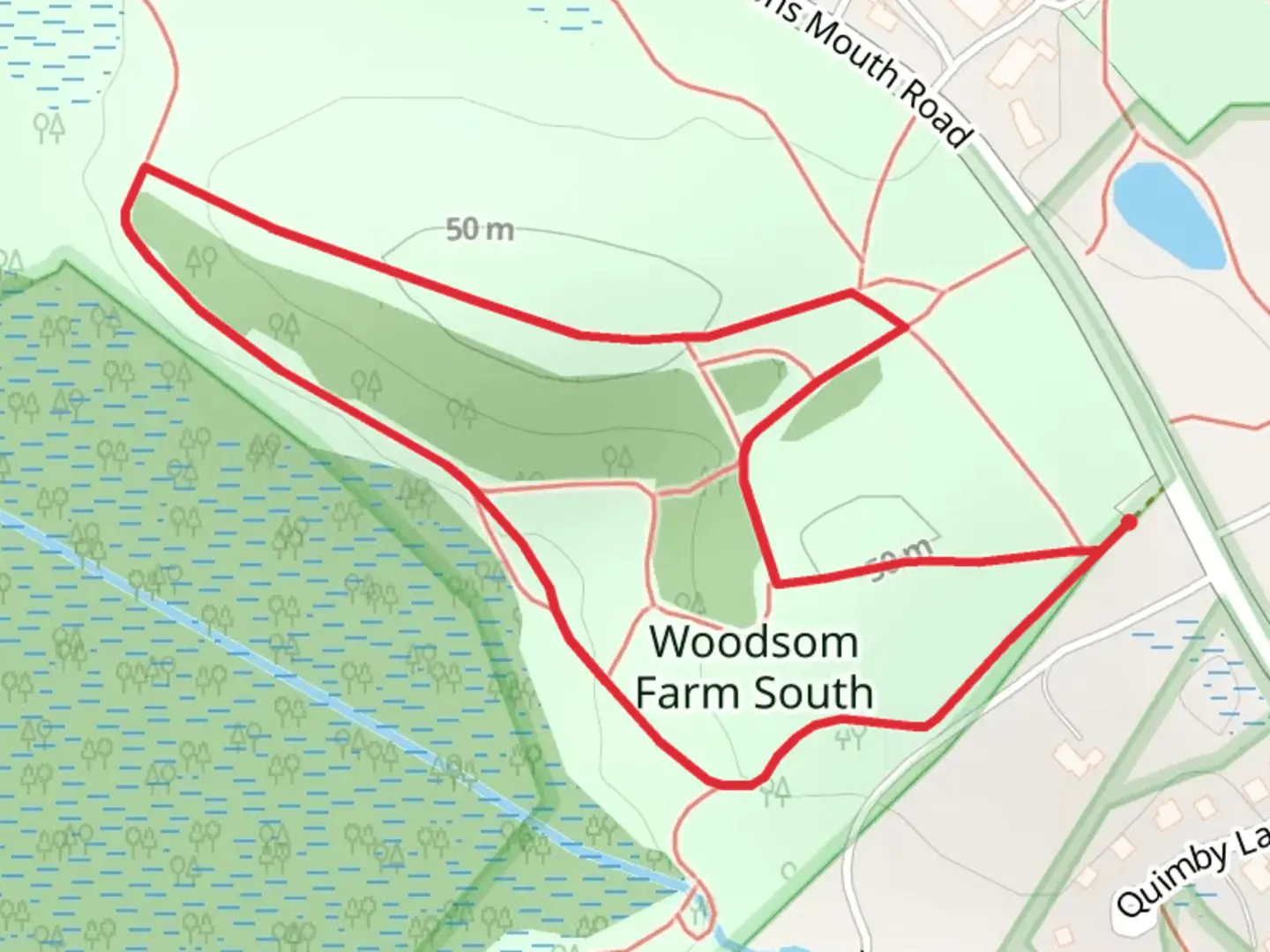 An image depicting the trail Woodsom Farm South Loop and its surrounding area.