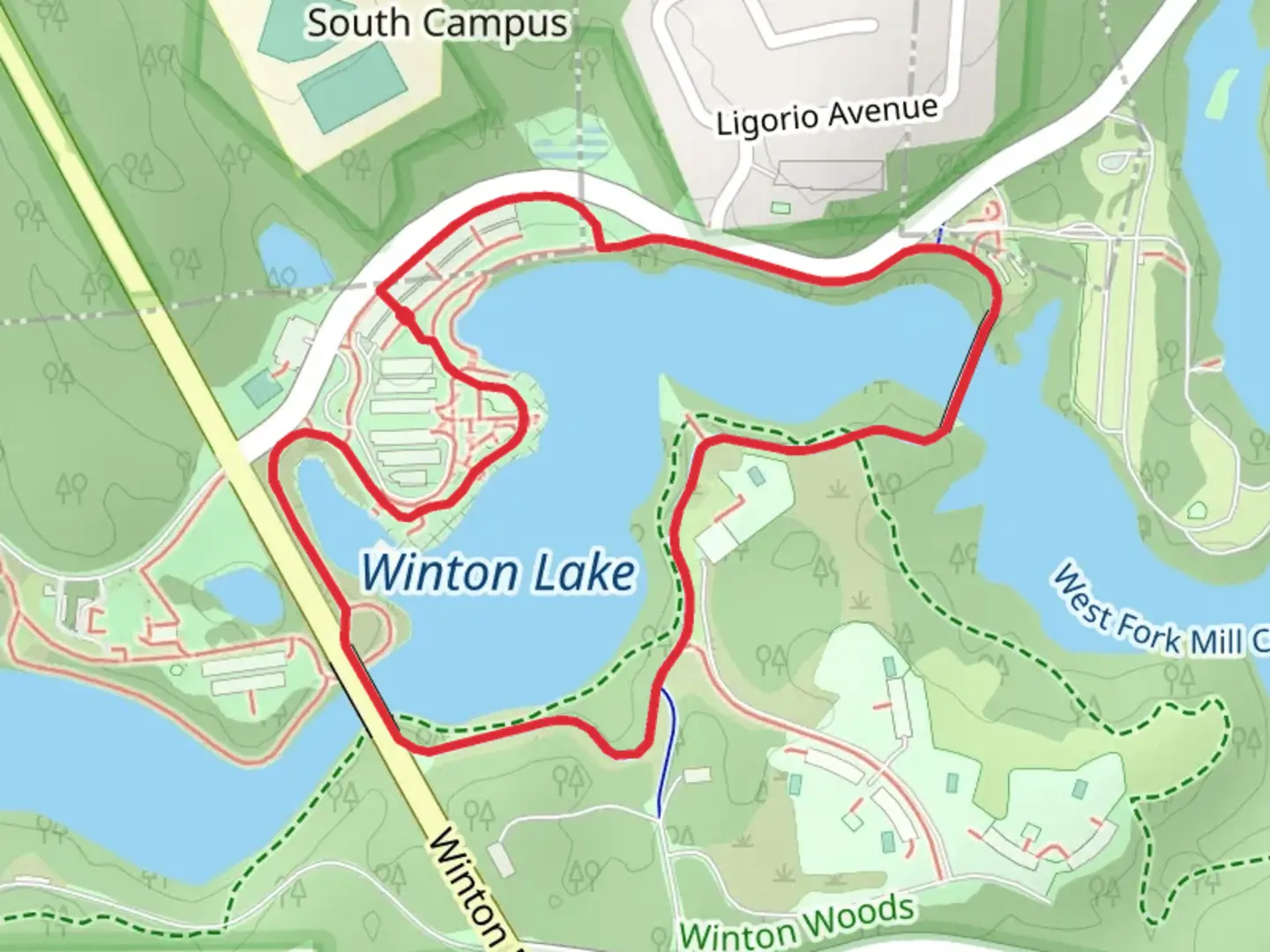 An image depicting the trail Winton Lake and West Fork Mill Creek Loop and its surrounding area.