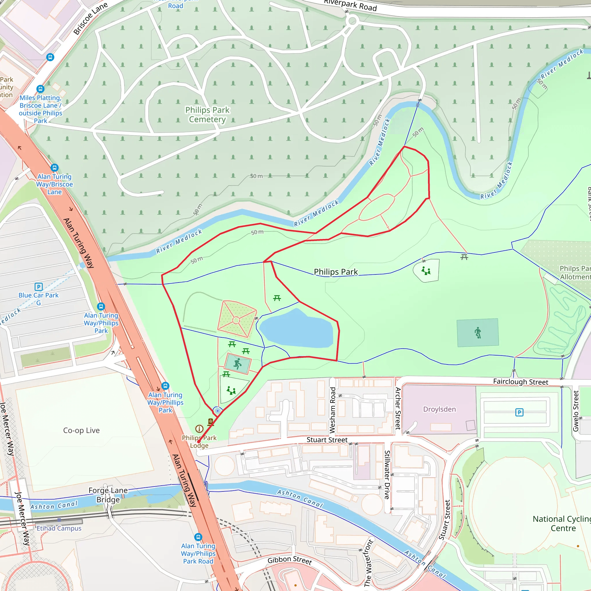 Philips Park Short Loop mobile static map