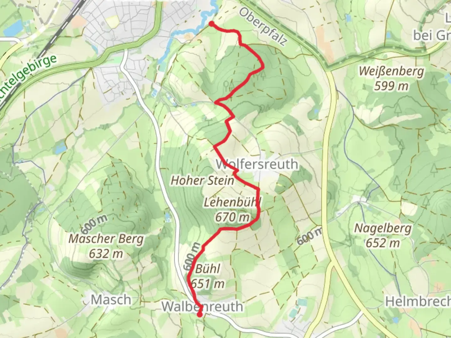 An image depicting the trail Rosenhammer to Walbenreuth Walk and its surrounding area.