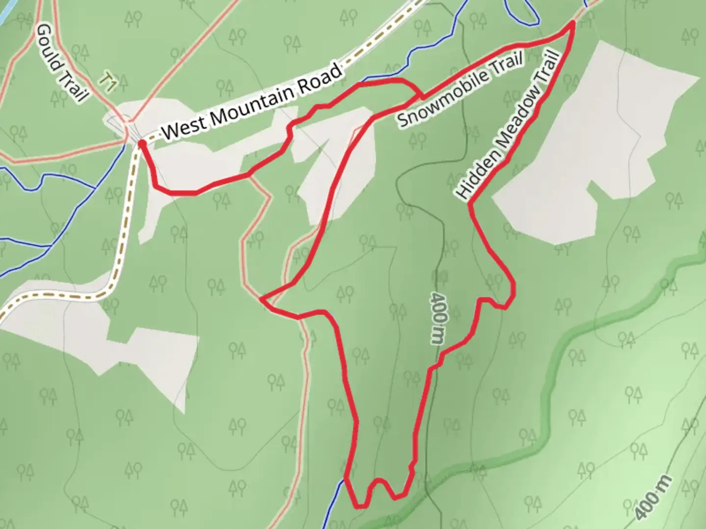 An image depicting the trail Moser Farm Loop and Hidden Meadow Trail Loop and its surrounding area.
