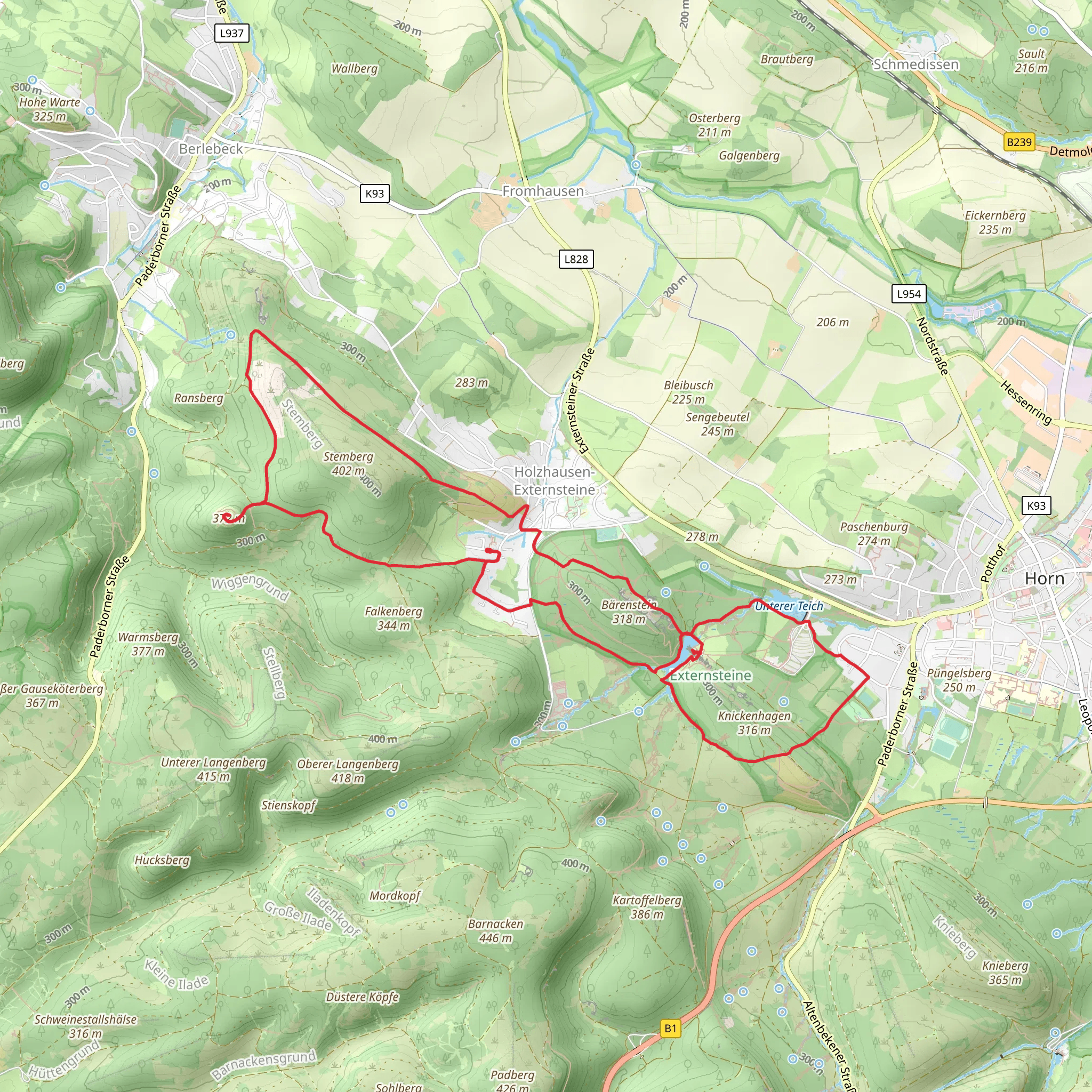 Oberer-Unterer Teich, Externsteine, Falkenburg Loop via Blaubeer Route mobile static map