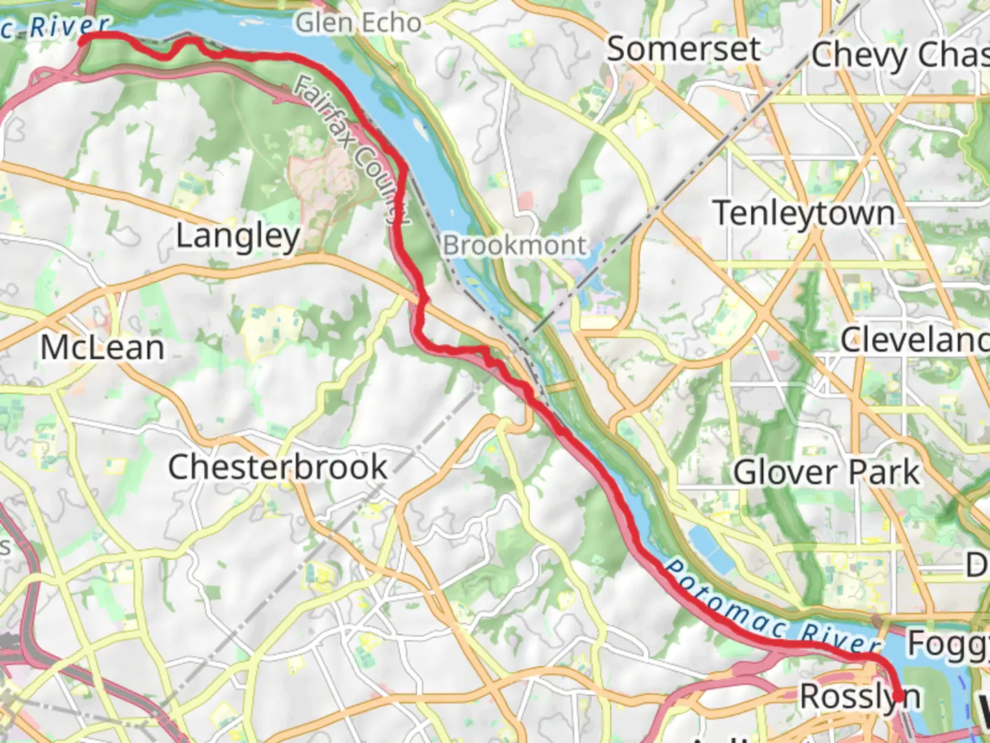 An image depicting the trail Potomac Heritage Trail - Rosslyn and its surrounding area.