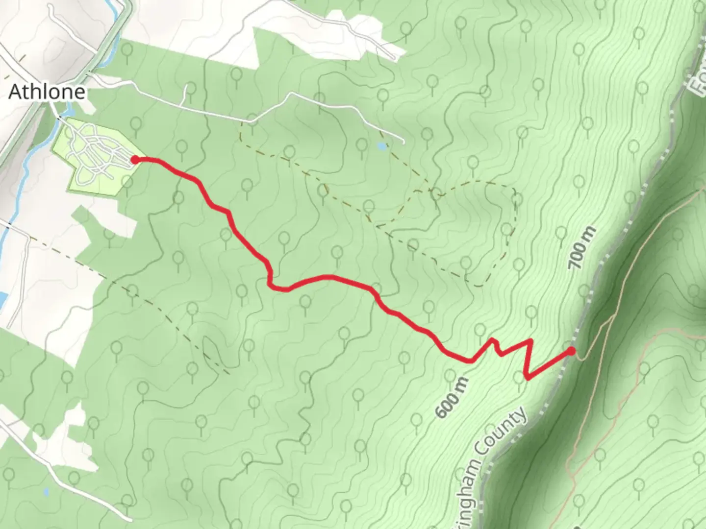 An image depicting the trail Turkey Ridge from Leaf Lane and its surrounding area.