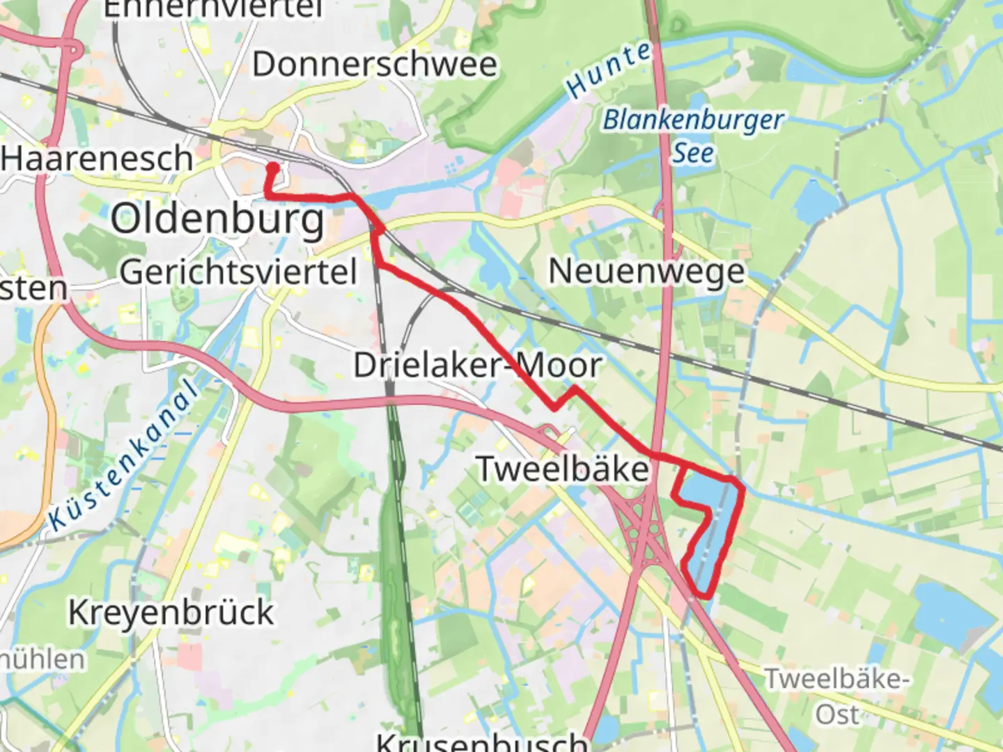 An image depicting the trail Tweelbäker See Loop from Oldenburg and its surrounding area.