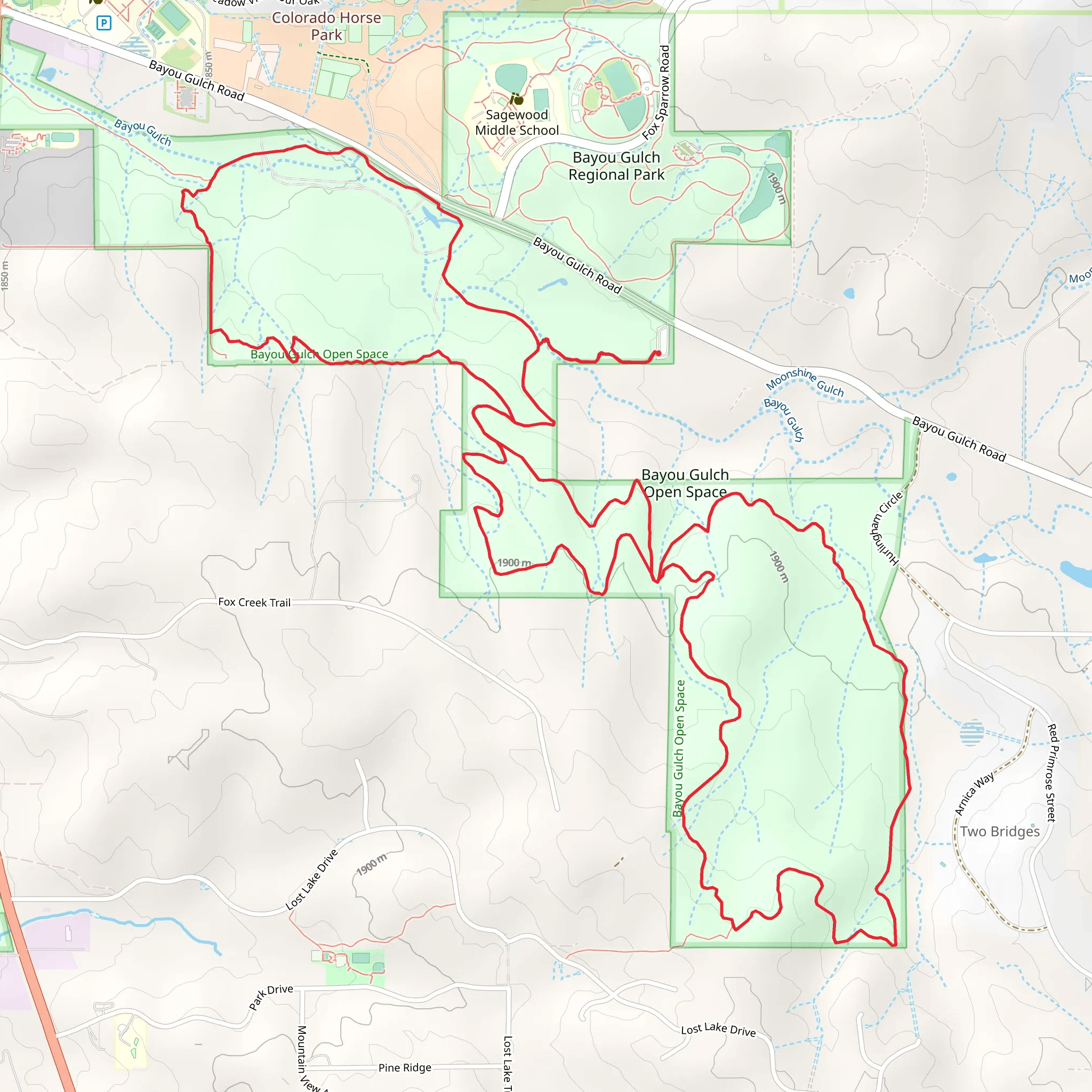 Bayou Gulch Open Space Trail and Two Bridges Trail mobile static map