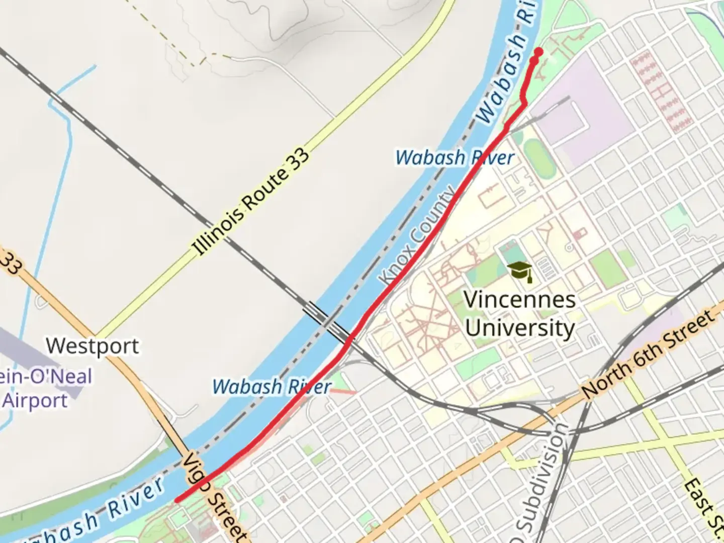 An image depicting the trail Vincennes River Walk and its surrounding area.