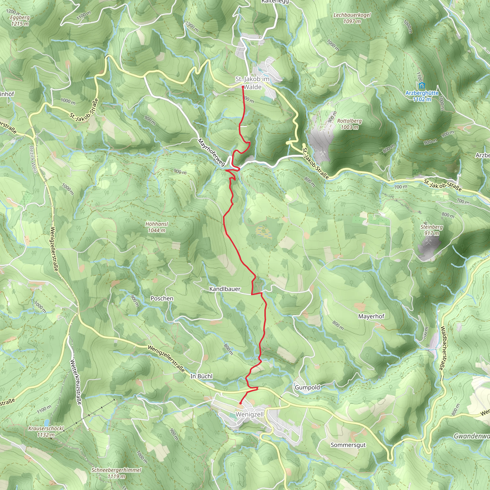 Wenigzell to St Jakob im Walde mobile static map