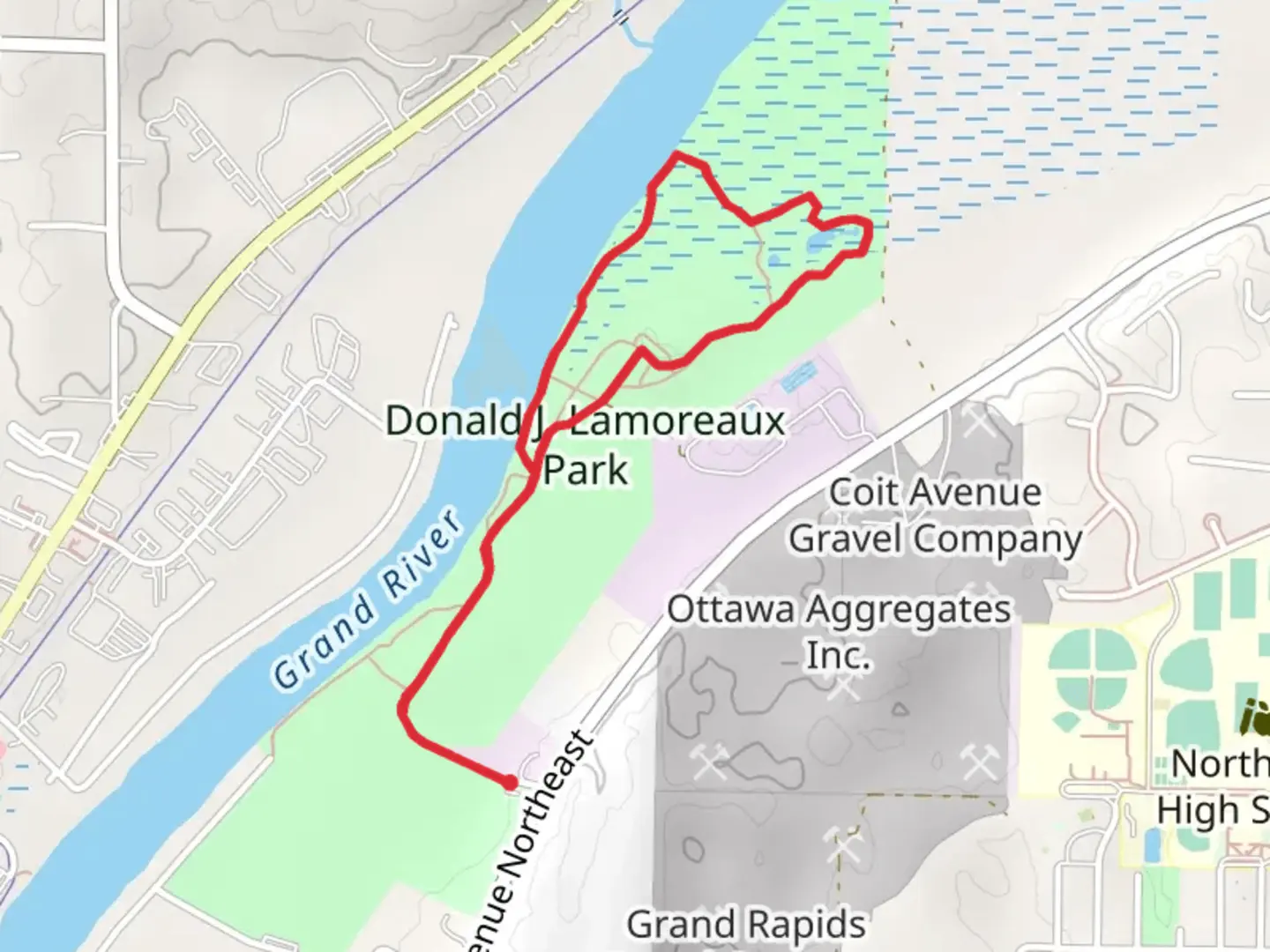 An image depicting the trail Donald J Lamoreaux Park Loop and its surrounding area.