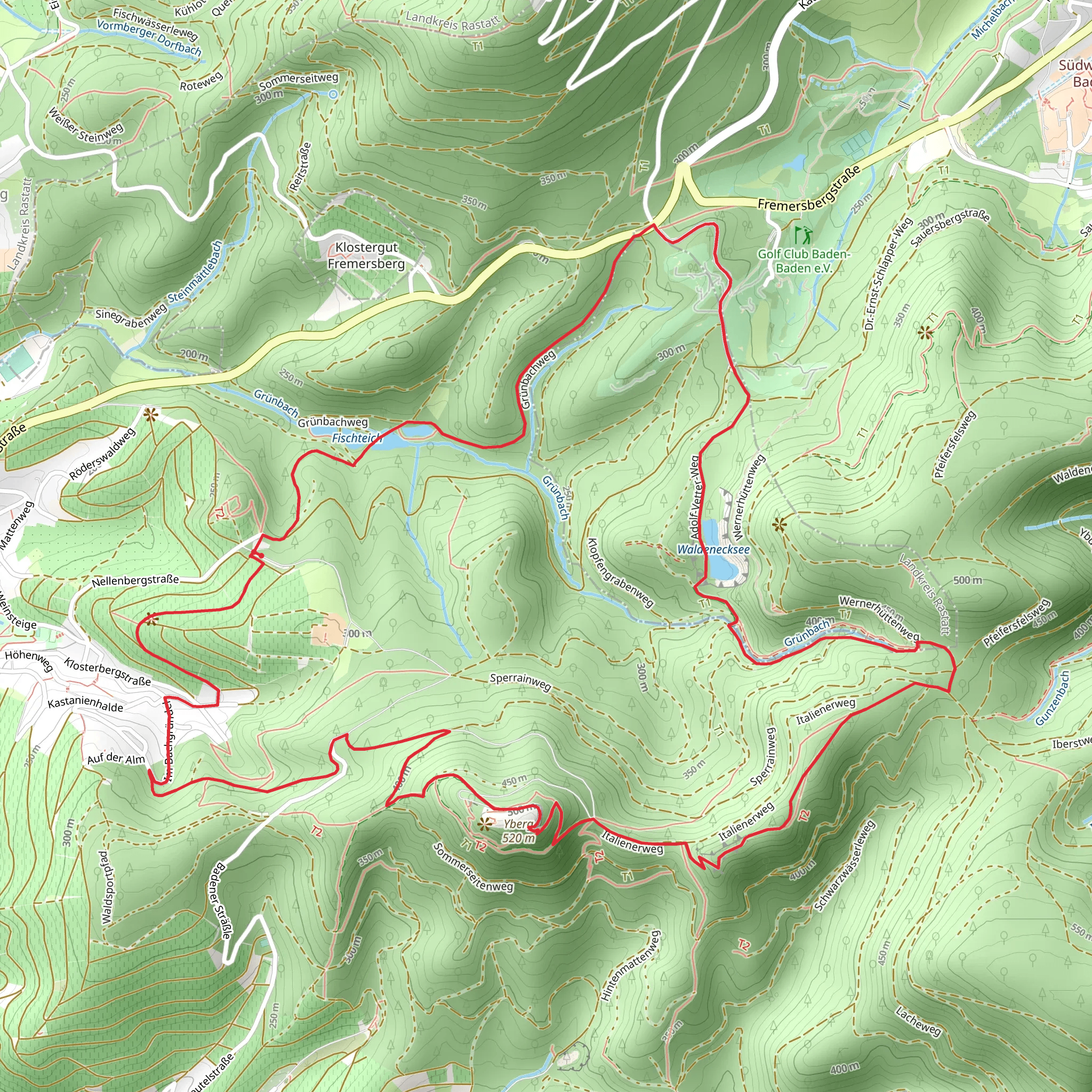 Waldenecksee and Yberg via Yburg Rundweg and Badischer Weinpfad mobile static map