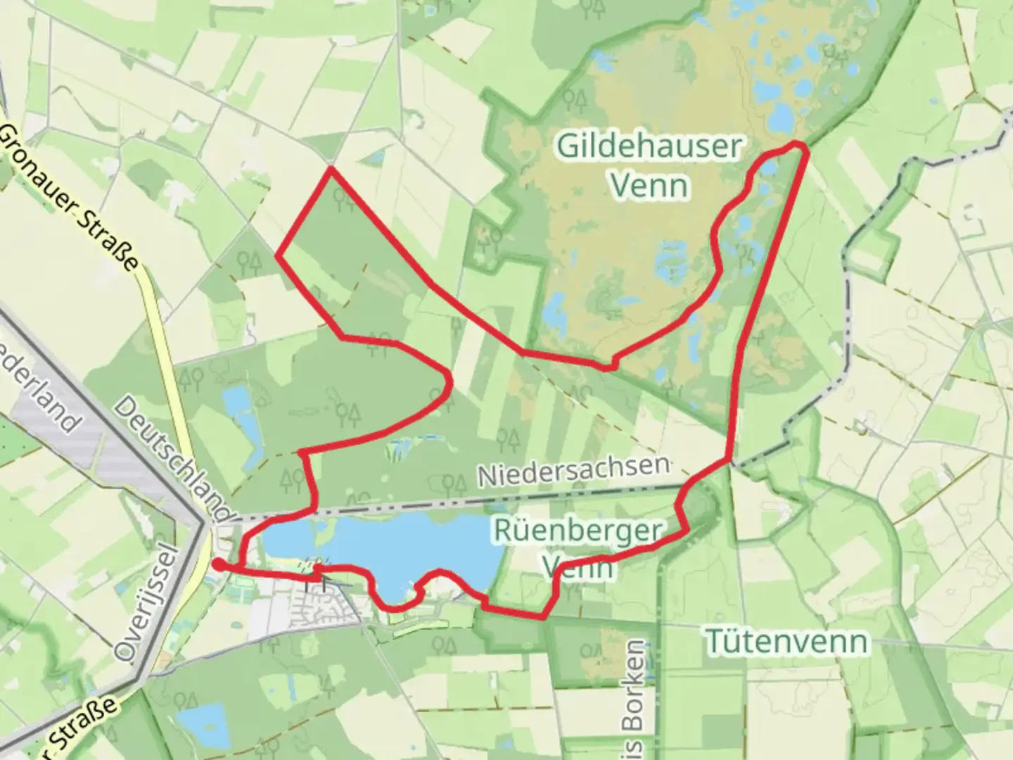 An image depicting the trail Dreiländersee, Rueenberger Venn and Gildehauser Venn Loop and its surrounding area.