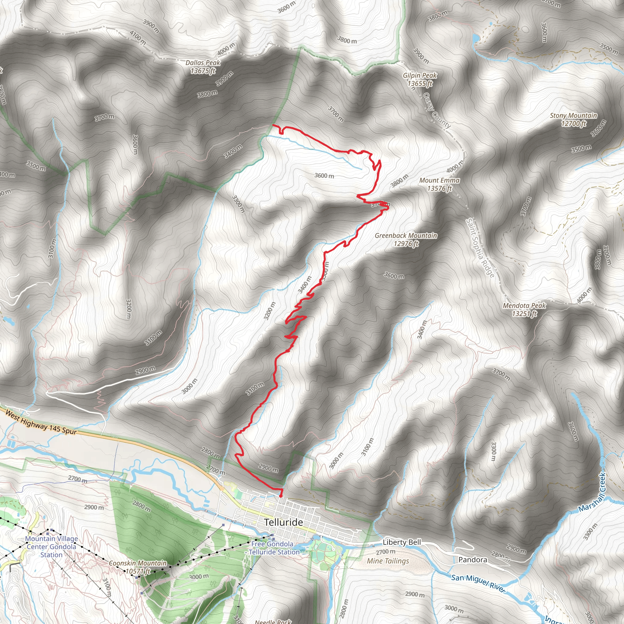 Mill Creek via Sneffels Highline Trail mobile static map