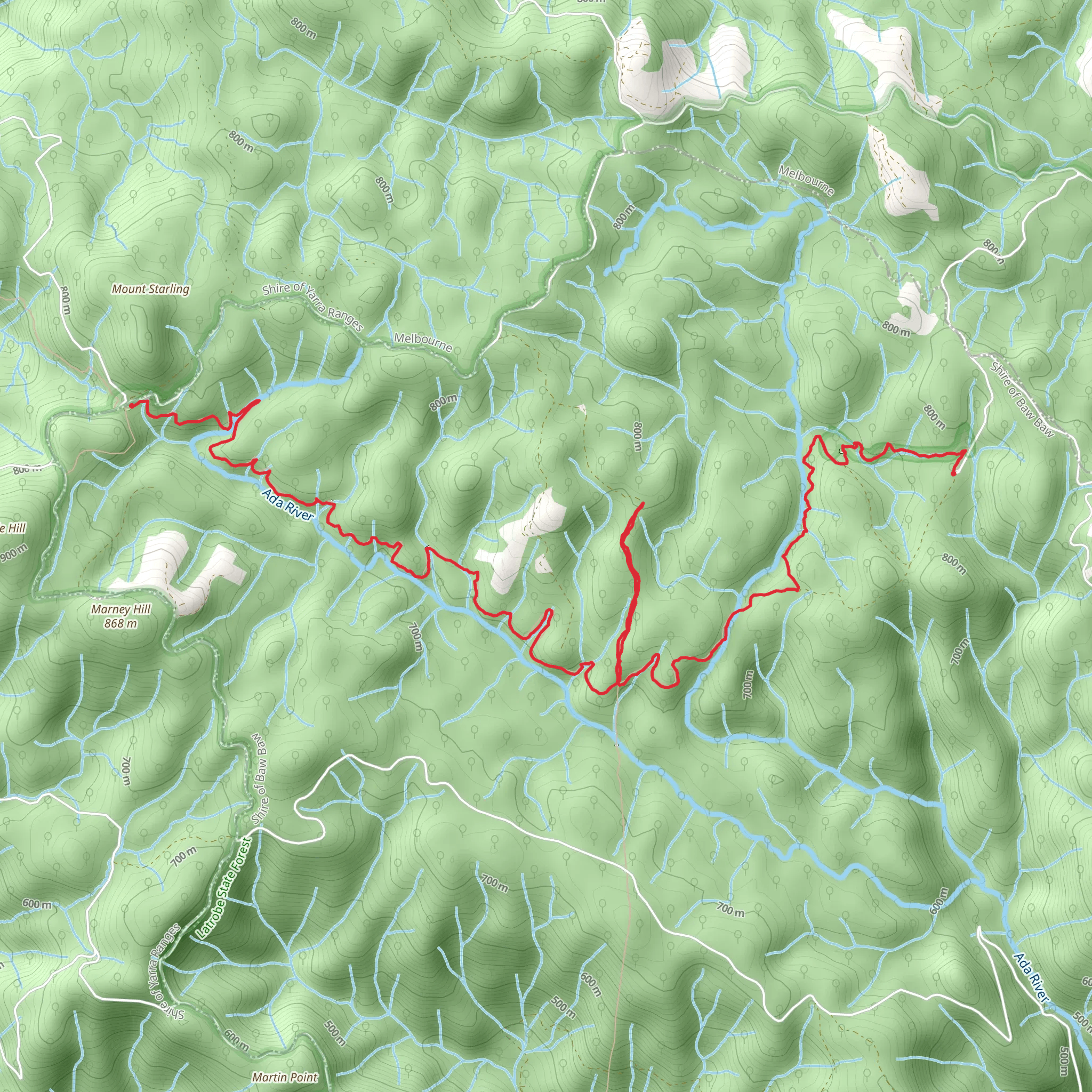 Ada to Starlings Gap via New Ada Mill mobile static map