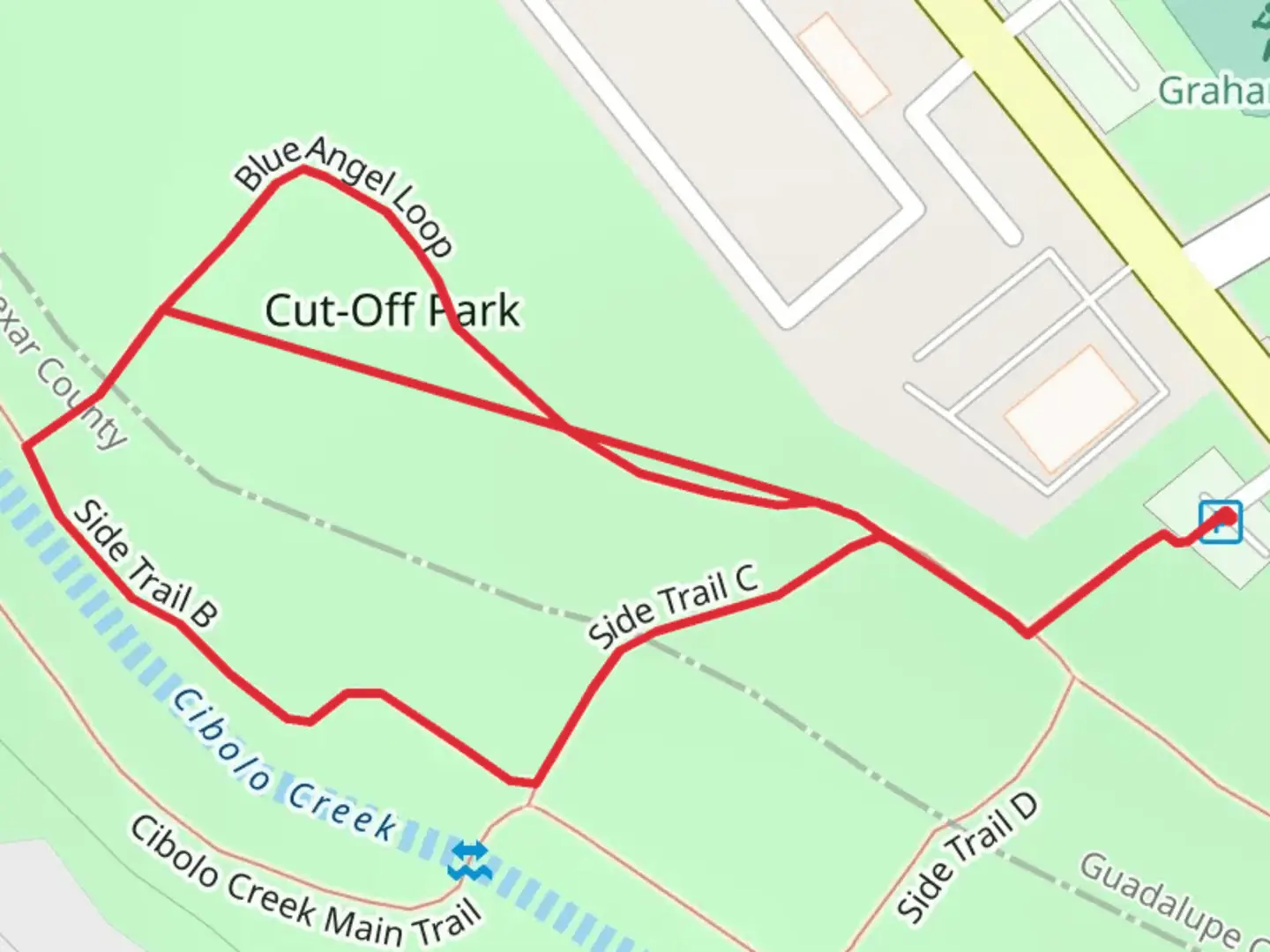 An image depicting the trail Blue Angel Loop and its surrounding area.