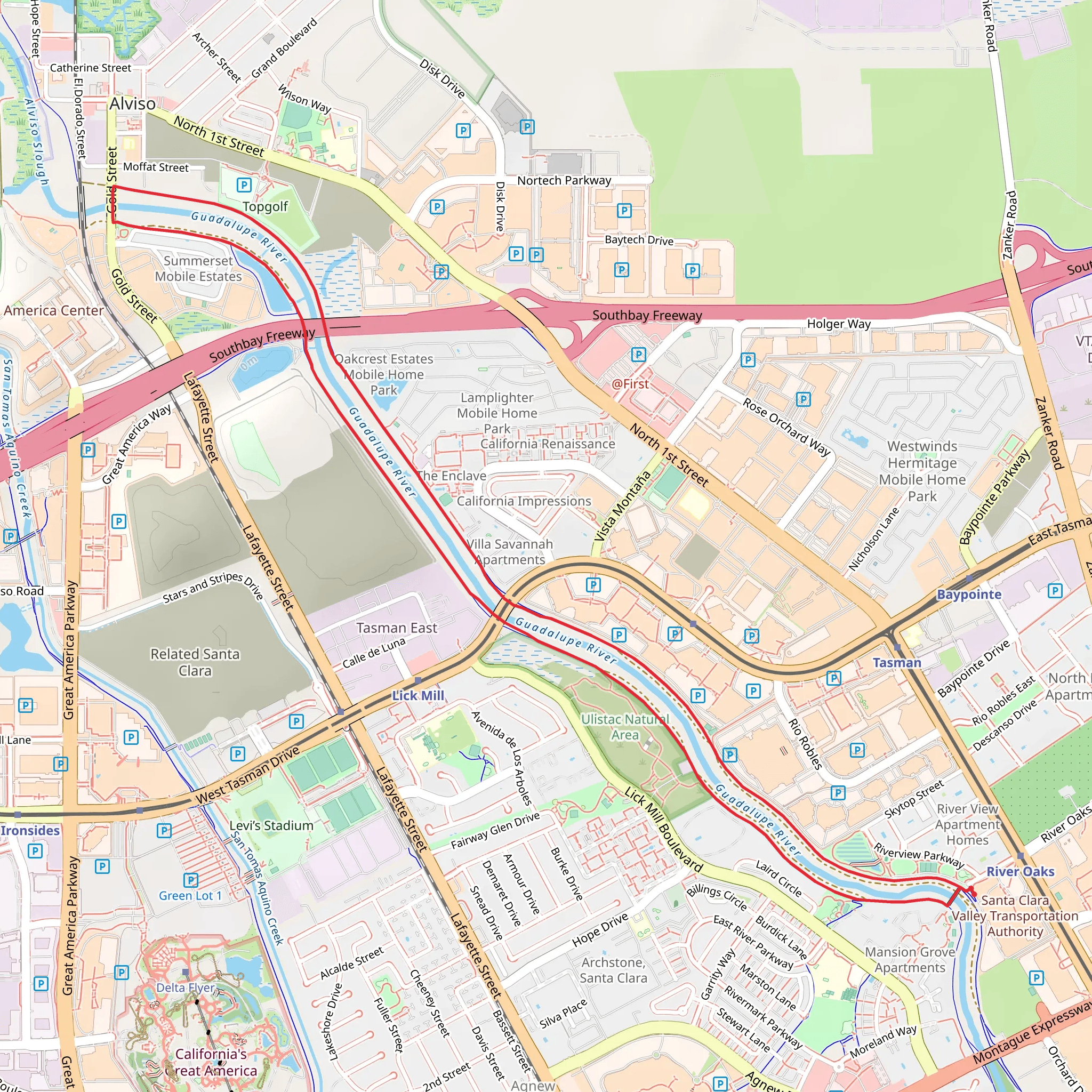 Guadalupe River and Levee Regional Trail mobile static map