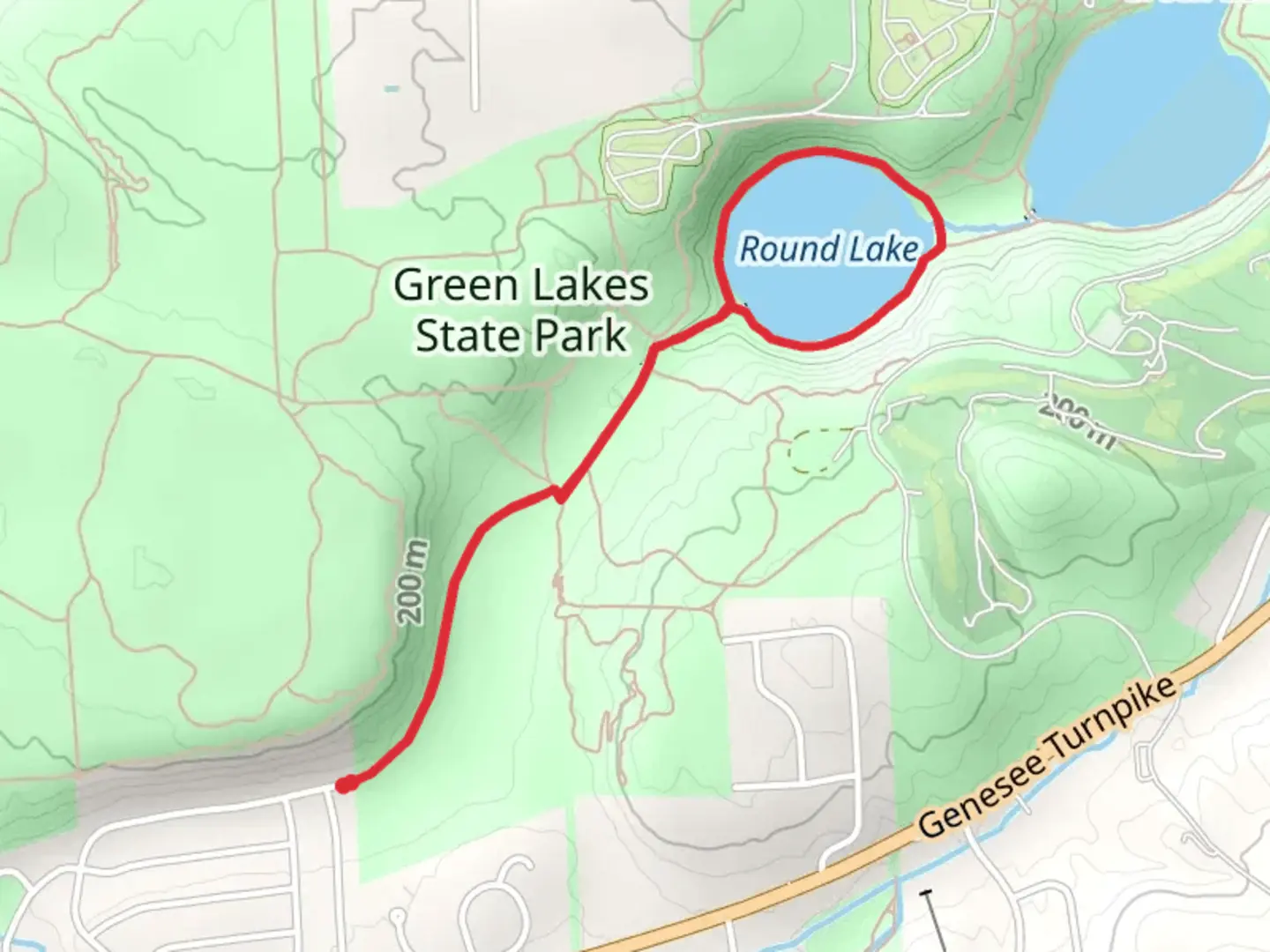 An image depicting the trail Round Lake Loop and its surrounding area.