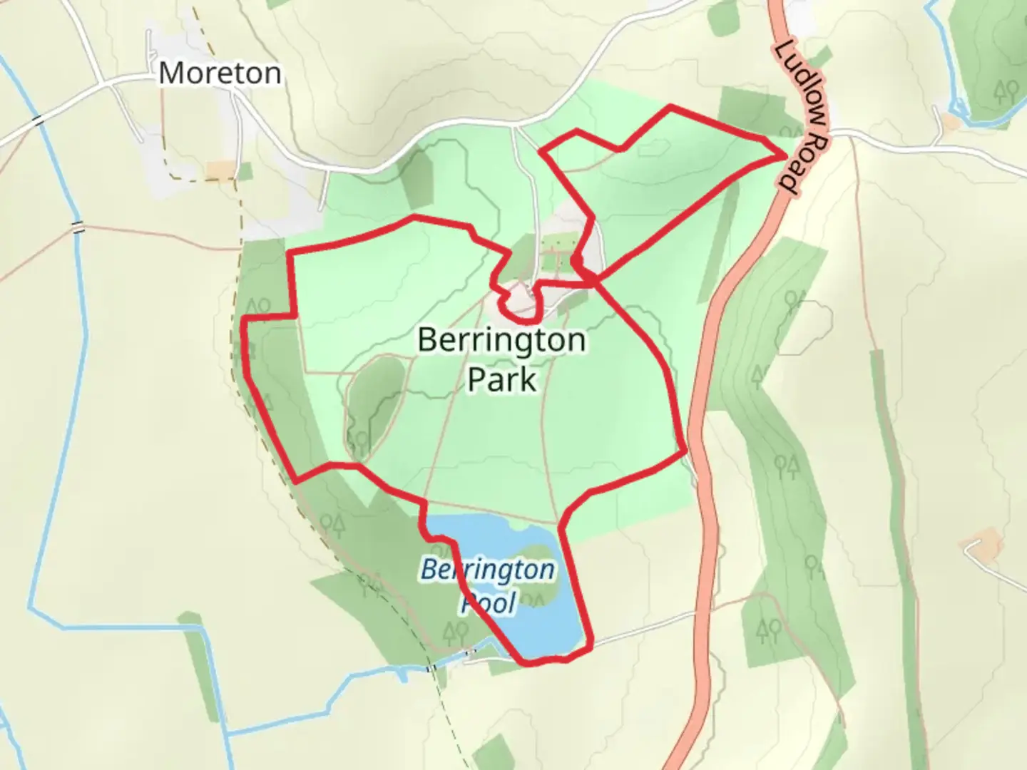 An image depicting the trail Berrington Hall and Park Loop and its surrounding area.