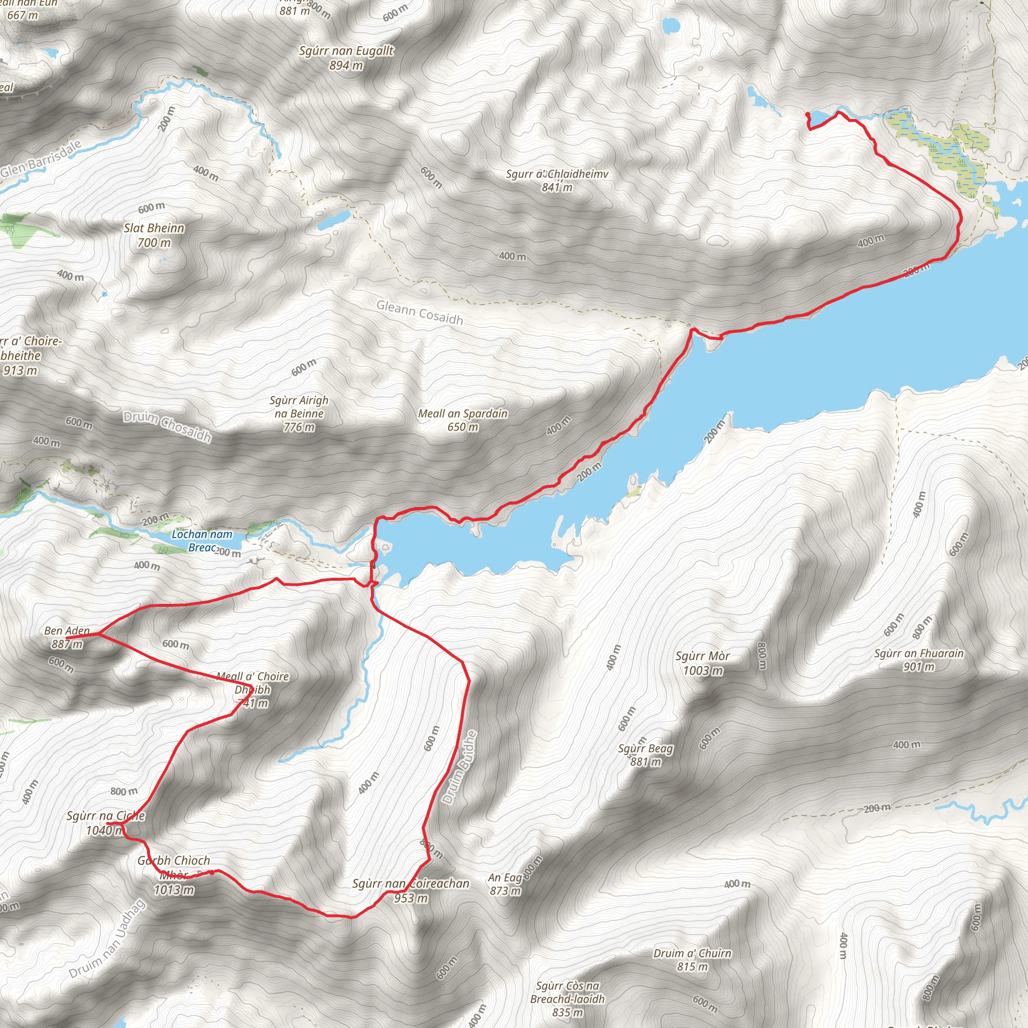 The Sgurr na Ciche and A Rough Bounds Loop via Loch Cuaich mobile static map