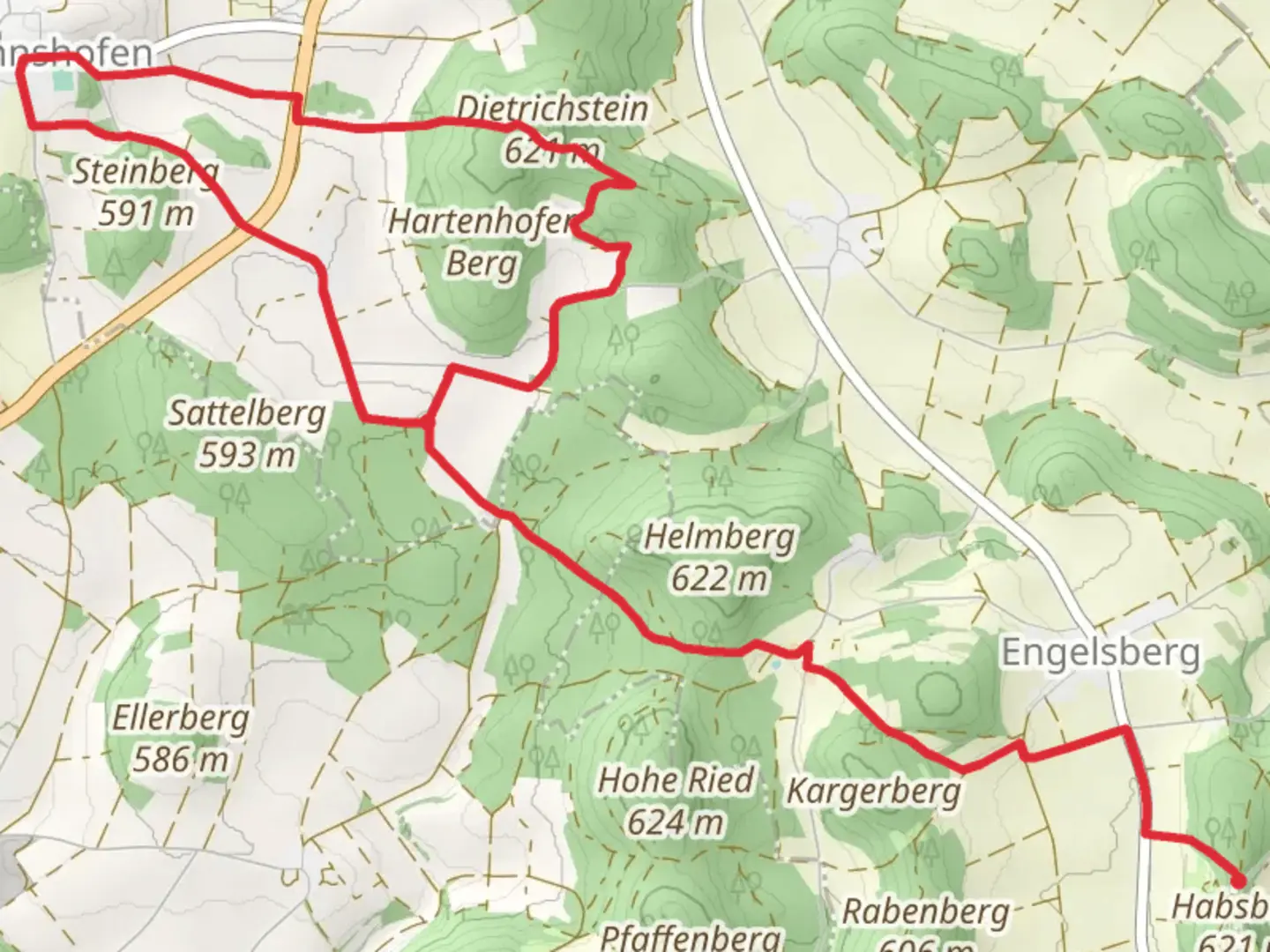 An image depicting the trail Rundweg Lauterhofen and Jurasteig Schlaufe Loop and its surrounding area.