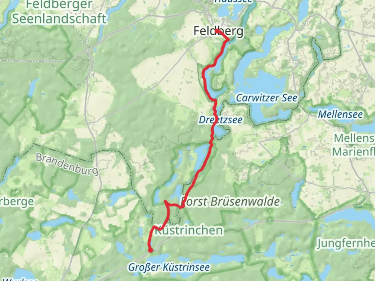 An image depicting the trail Feldberg to Kustrinsee Walk and its surrounding area.