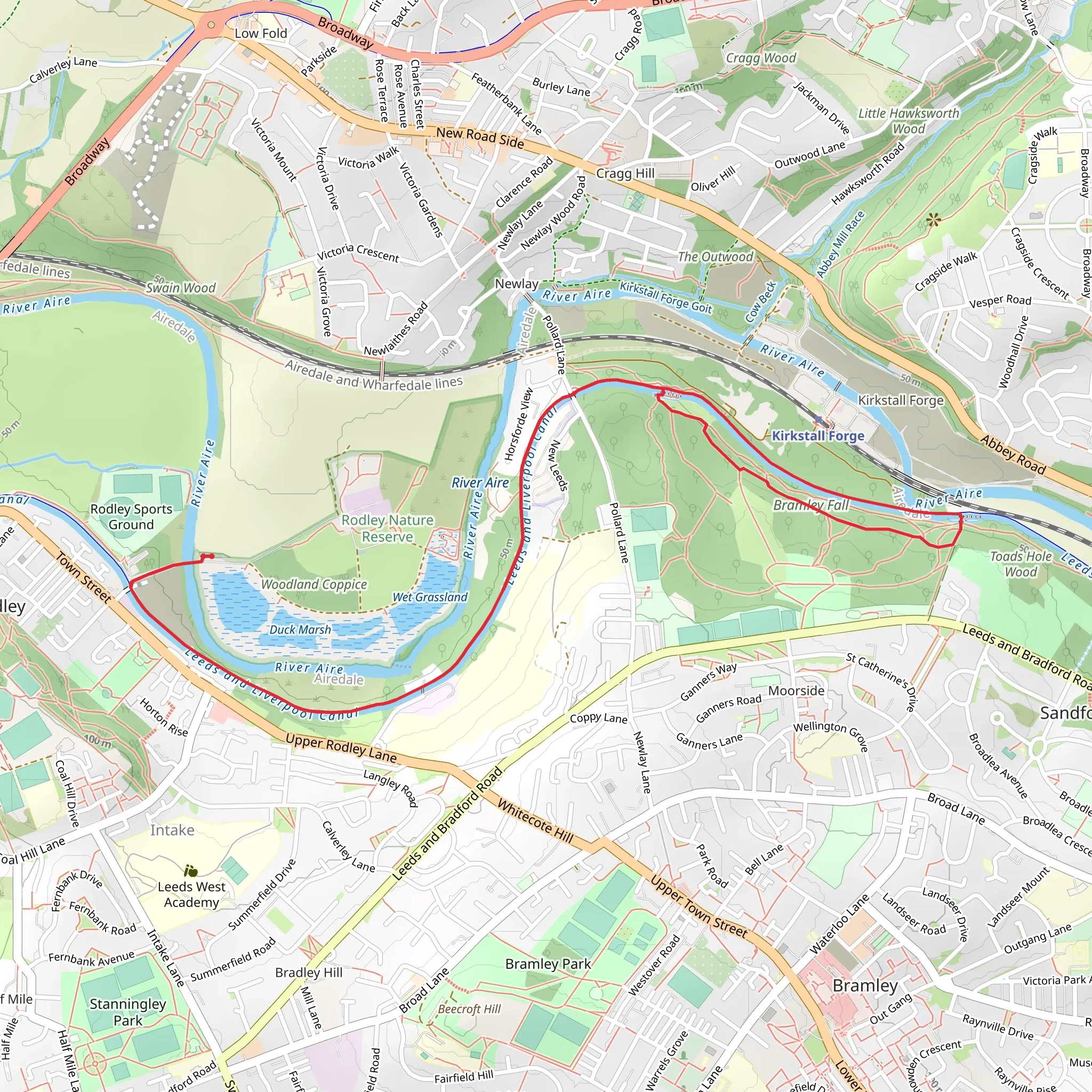 Bramley Fall Park and Leeds and Liverpool Canal Walk mobile static map