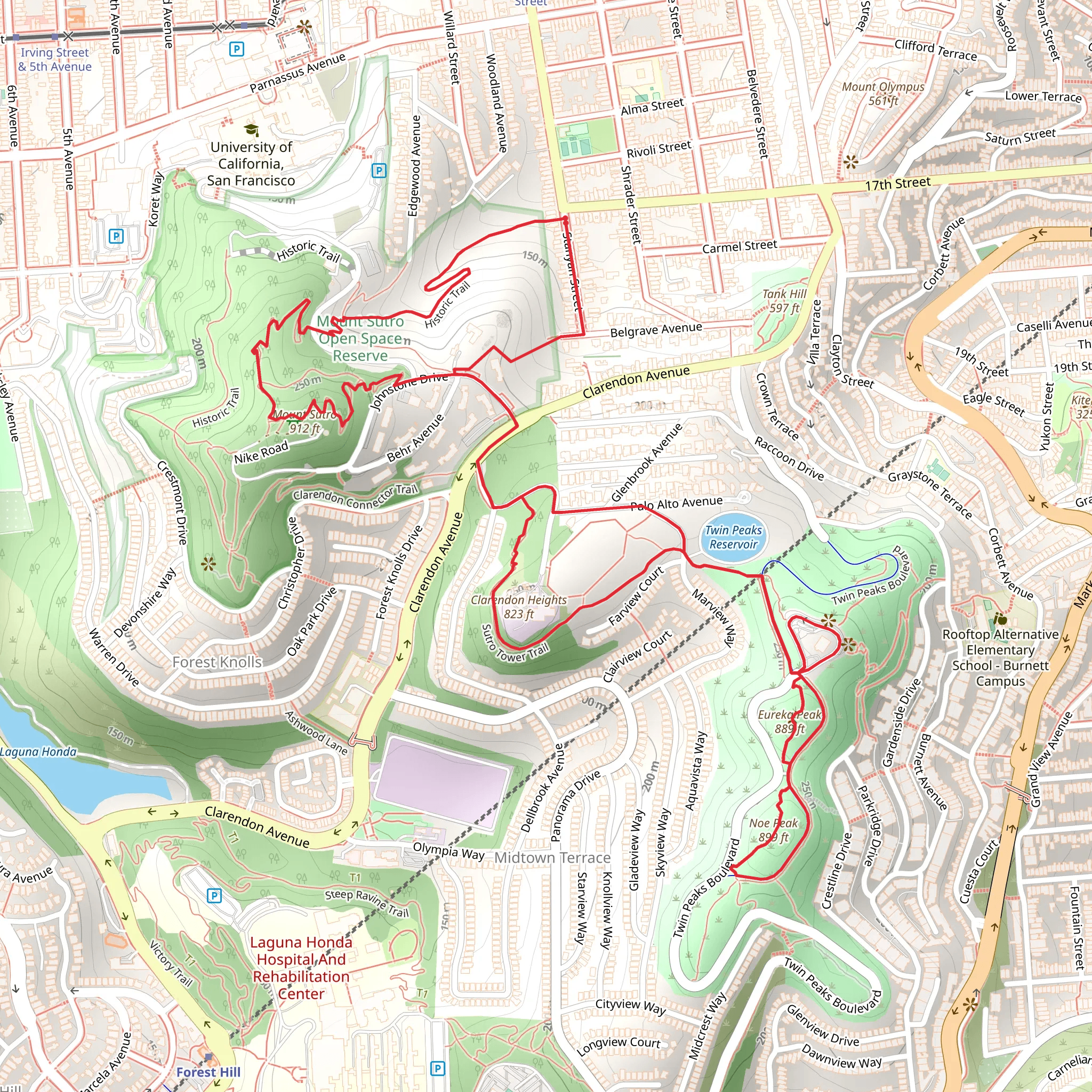 Historic, Sutro Tower an Twin Peaks Loop Trail mobile static map