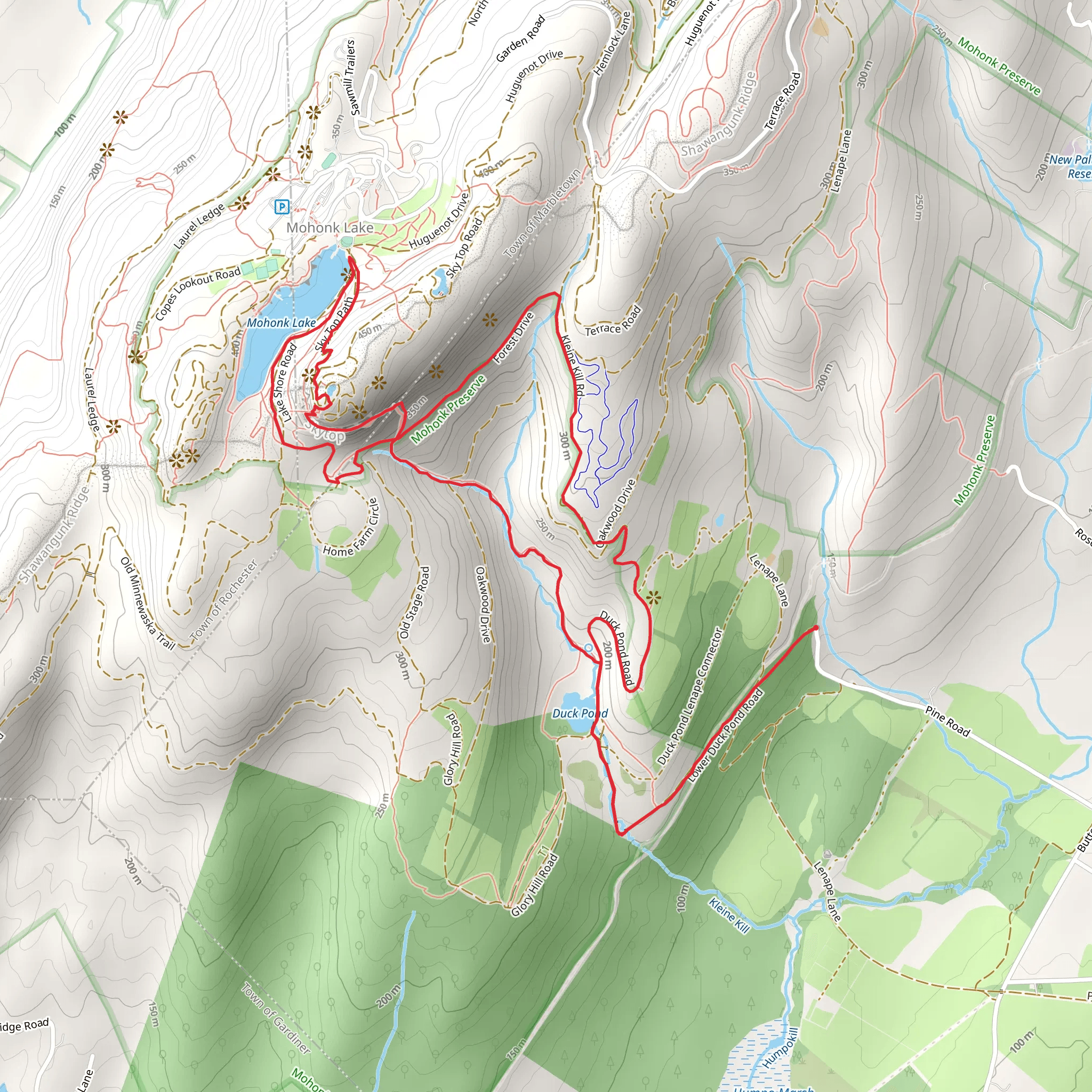 Skytop Reservoir and Mohonk Lake Loop Trail via Duck Pond mobile static map